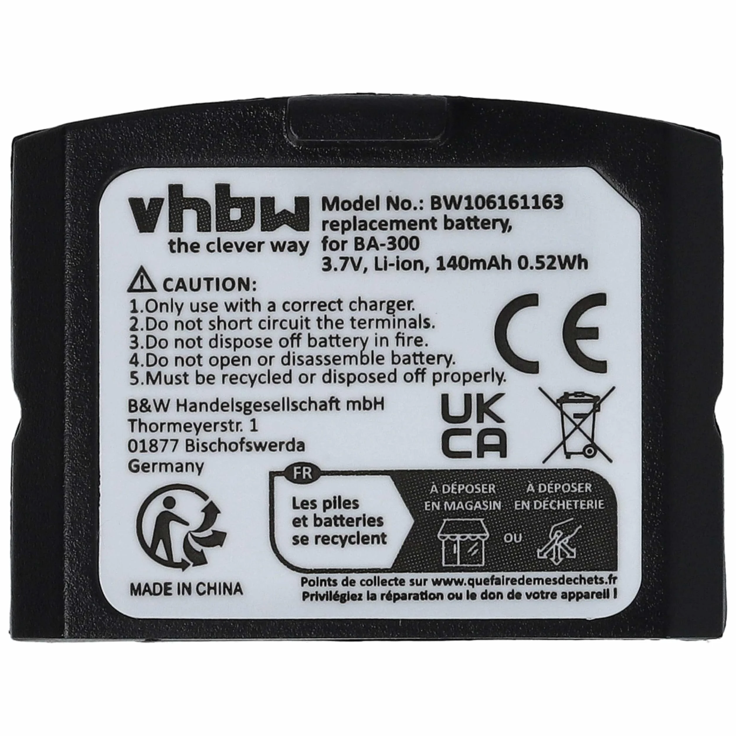 Sennheiser vhbw Akumulator 140 mAh 3,7 V do słuchawek Set 830 S, Set 840 S jak BA-300
