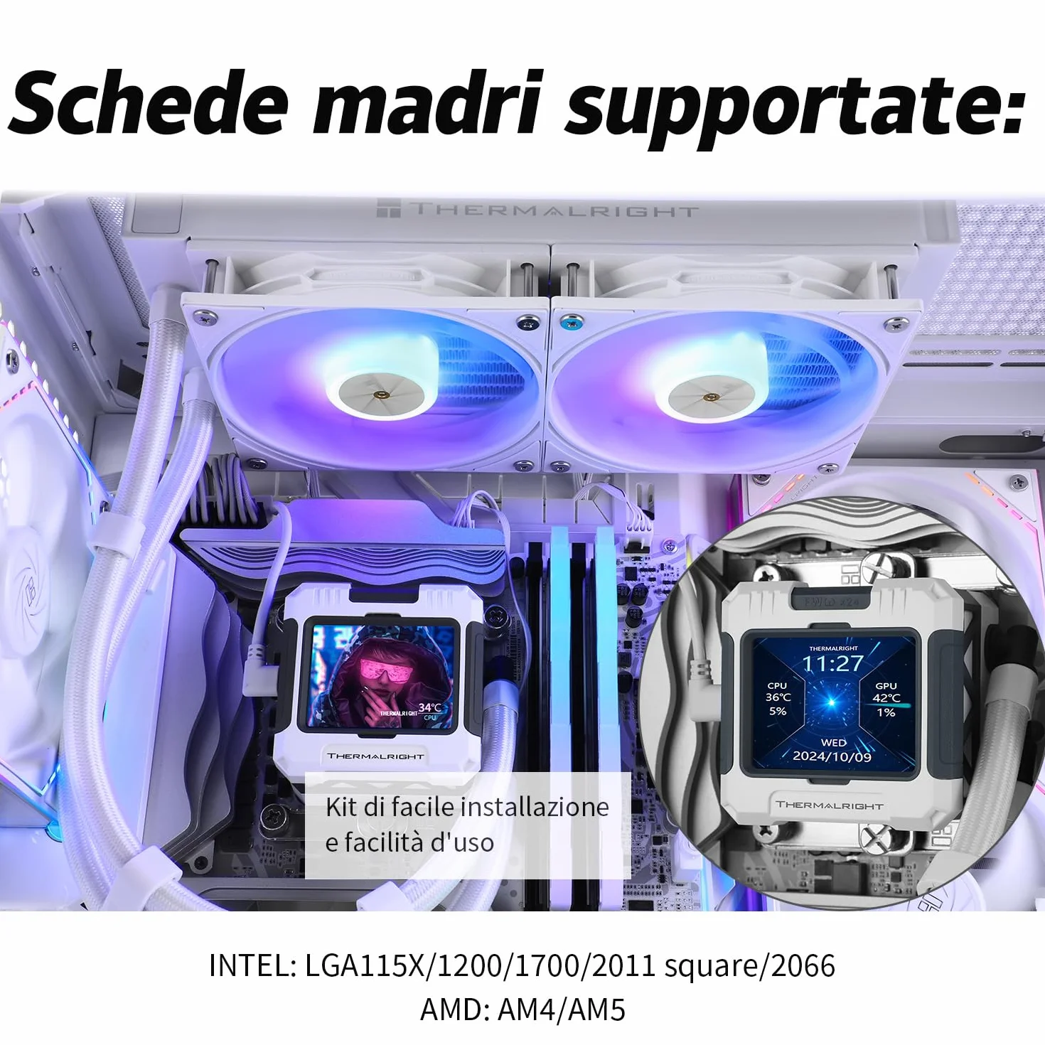 TR FW240 Biały ARGB CPU Chłodzenie Wody, Podwójne wentylatory PWM System chłodzenia wodą, ekran LCD IPS o rozdzielczości 320*240, do AM4/AM5 i Intel LGA1700