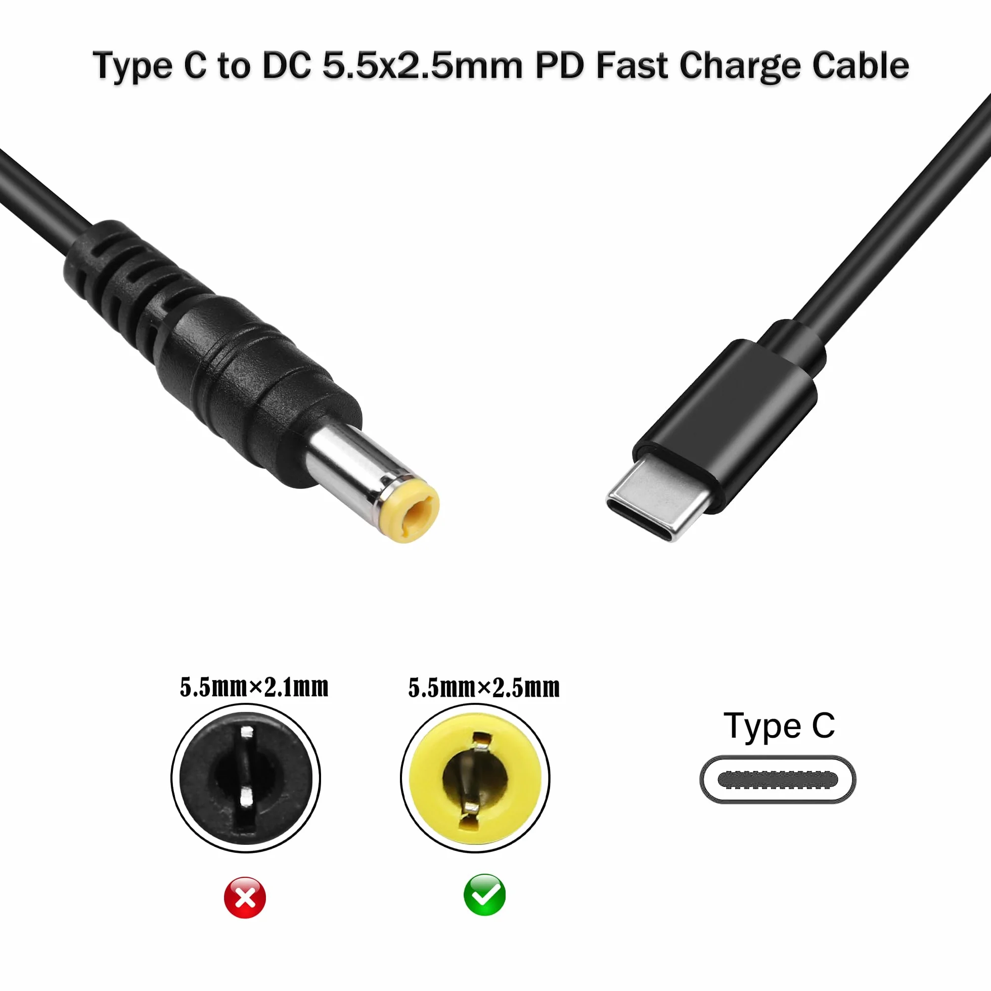 GINTOOYUN Kabel do ładowania USB typu C na DC 9 V, wejście USB-C męskie do DC5,5 x 2,5 mm, wtyczka kabel do ładowania, do routera, CCTV itp. (12 V)