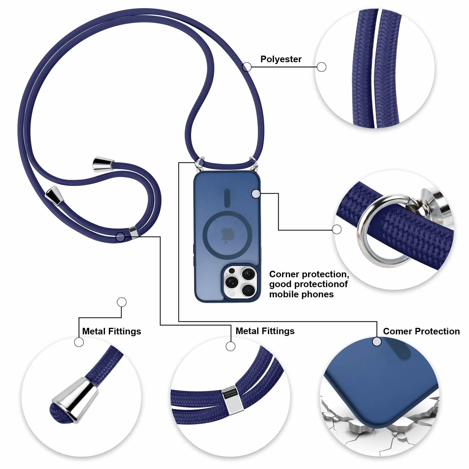 Pasek na telefon komórkowy iPhone 16 Pro Max, z taśmą, matowe, magnetyczne etui na telefon komórkowy, kompatybilne z Mag Safe, półprzezroczysty poliwęglan + TPU, odporne na uderzenia, etui