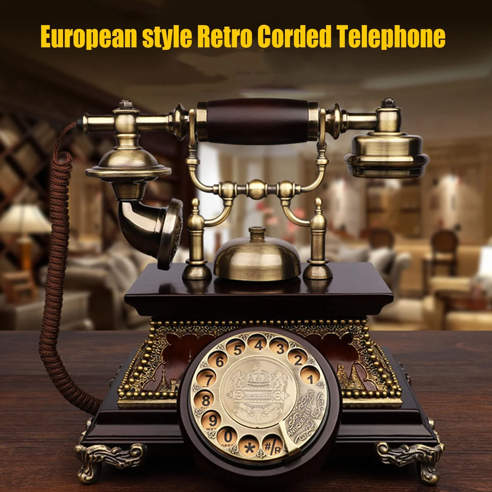 Telefon z obrotową tarczą, przewodowy telefon stacjonarny w stylu vintage do domu i biura, retro staromodny design, klasyczny wystrój domu salonu, świetny pomysł na prezent