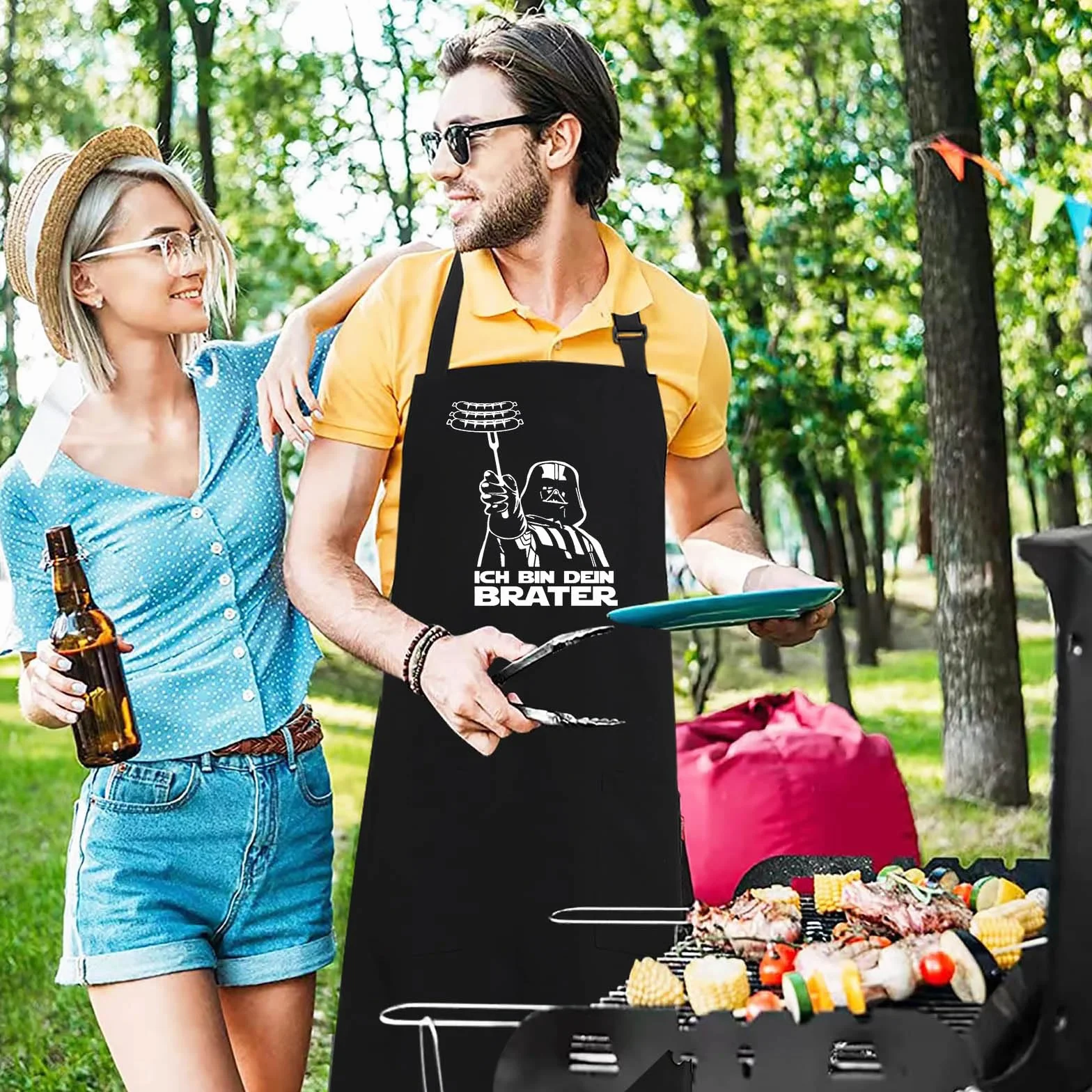 Fartuch do grillowania dla mężczyzn, fartuch kucharski, Star Wars, 2 kieszenie, zabawne prezenty dla mężczyzn, fartuch kuchenny dla mężczyzn, fartuch kuchenny dla mężczyzn, fartuch do