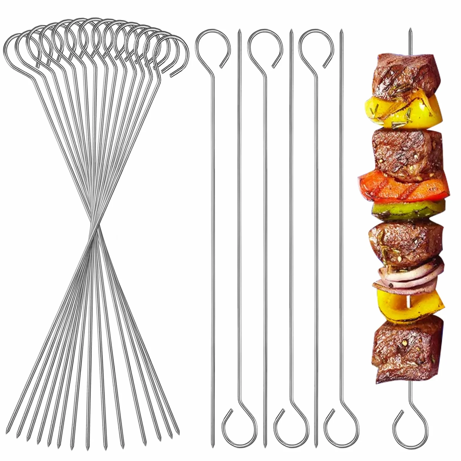 20 szpikulców do grilla ze stali nierdzewnej 20 cm, szpikulce wielokrotnego użytku, szpikulce do mięsa i zawijania, idealne do marshmallows, czekolady, przekąsek i warzyw