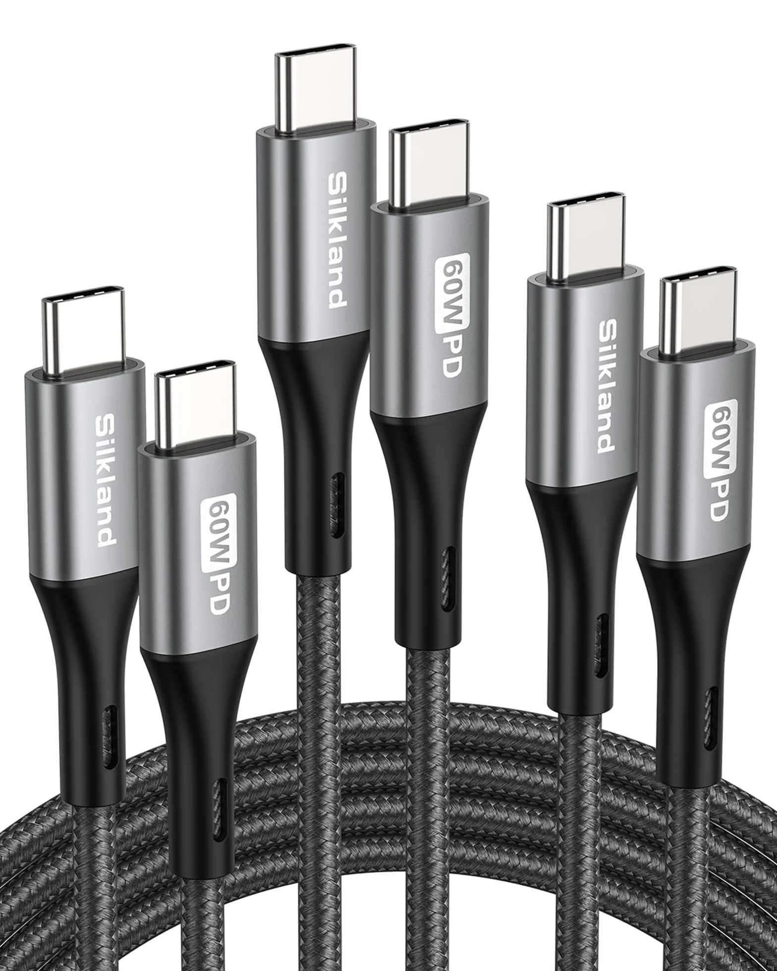 Silkland Kabel USB C na USB C, 60 W, 3 sztuki [50 cm + 1 M+2 M], 20 V/3 A PD 3.0 QC4.0 kabel do ładowania USB C na USB C do iPhone 16/15 Pro Max, Samsung Galaxy S24 S23 Ultra, iPad Pro/Air/Mini6,