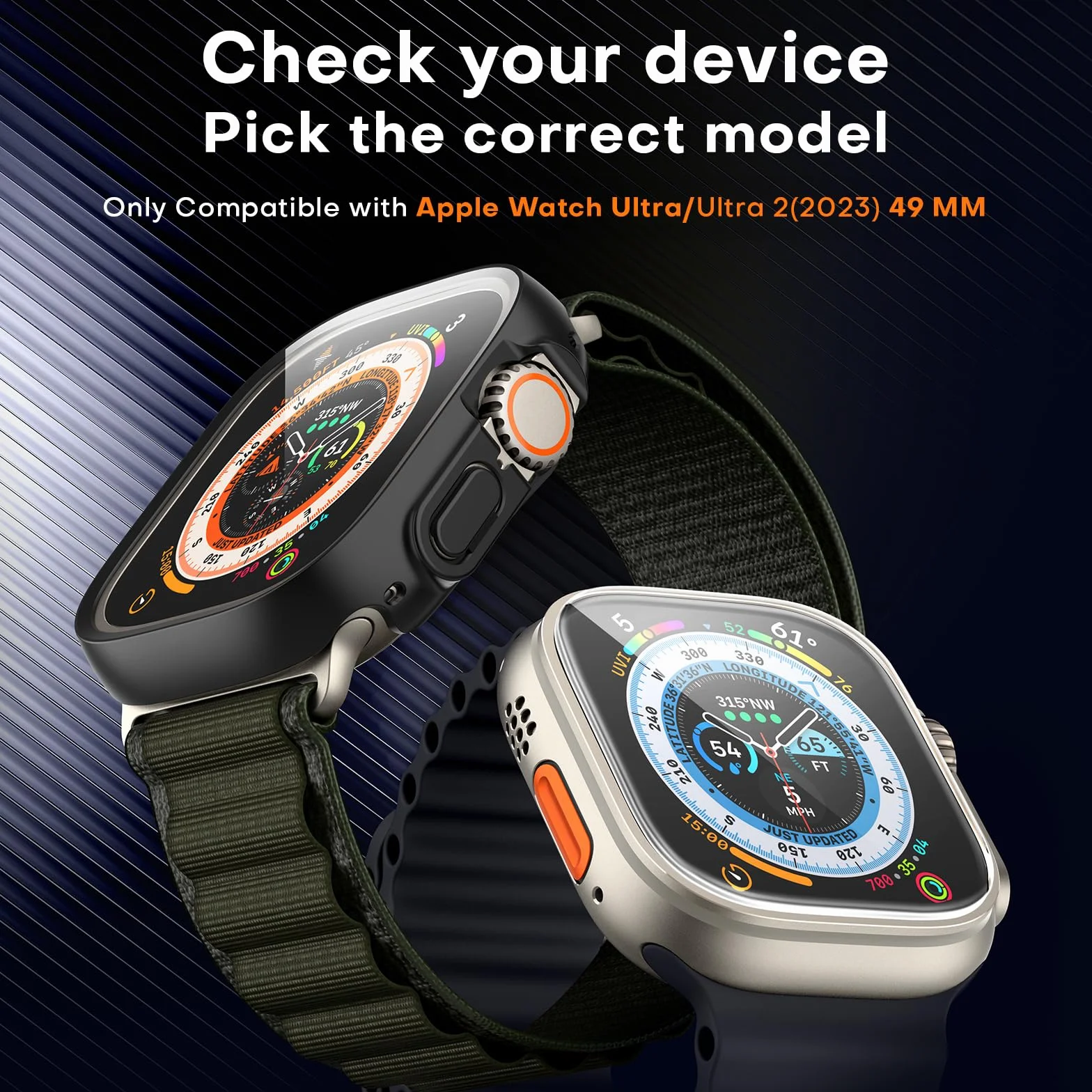 TOCOL Etui Apple Watch Ultra 3 2 1 49mm 2 Sztuki Ochraniacz Ekranu Pełne Pokrycie Czarny