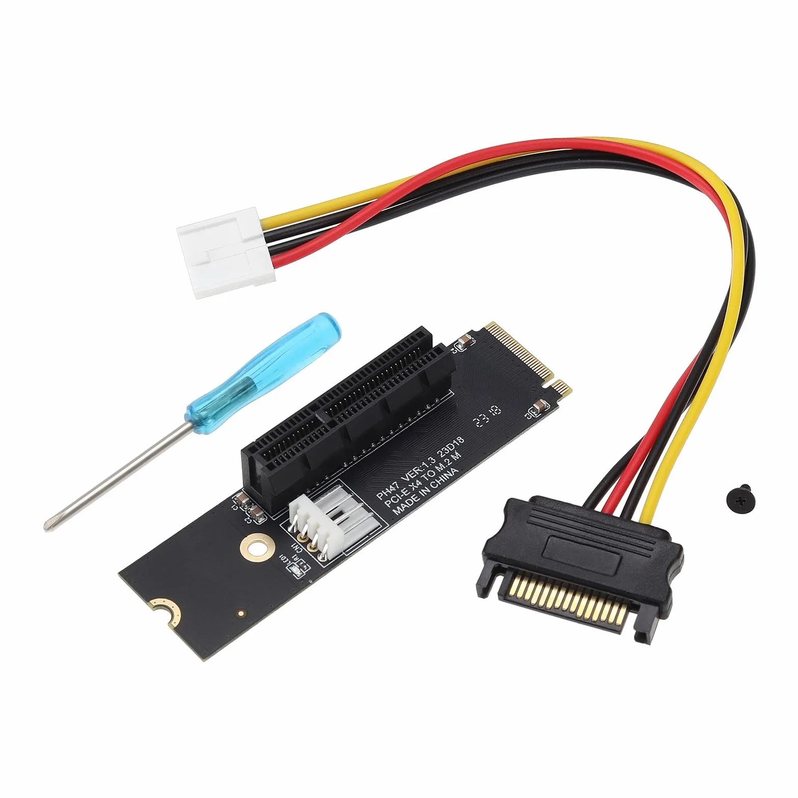 M.2 NGFF to PCI-E X4 Slot Riser Card Key M 2260 2280 SSD Port to PCIE Adapter with SATA Power Cord Kompatybilny z Miner Mining