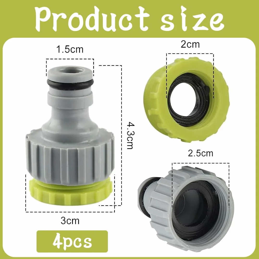 4 szt. złączek do kranów ogrodowych, szybkozłączki do węża ogrodowego 1/2 "i 3/4", adapter do kranu, tworzywo sztuczne, adapter kranu, do węża nawadniającego