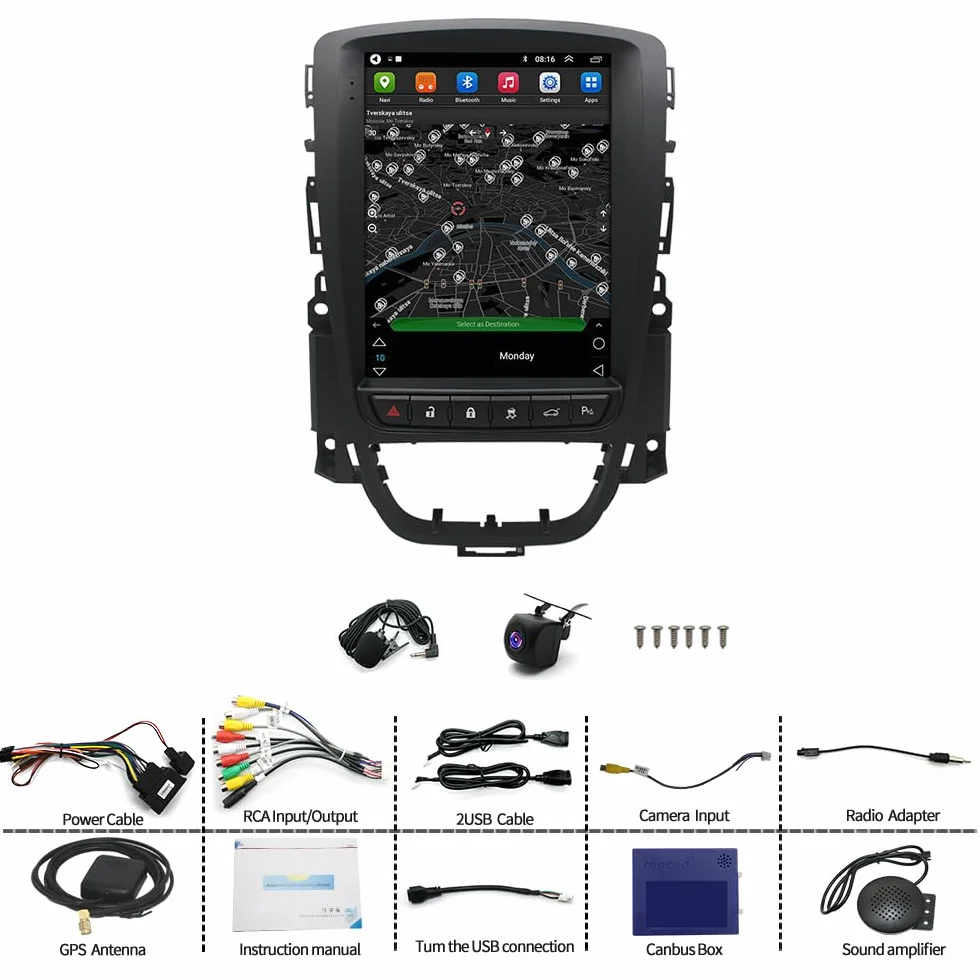 BYNYXI 24.6 cm 4 GB + 64 GB bezprzewodowe i przewodowe radio samochodowe kompatybilne z Vauxhall Astra, Buick Excelle, Android 14, nawigacja GPS, Wi-Fi, Bluetooth, radio MP3, sterowanie głosem, ekran