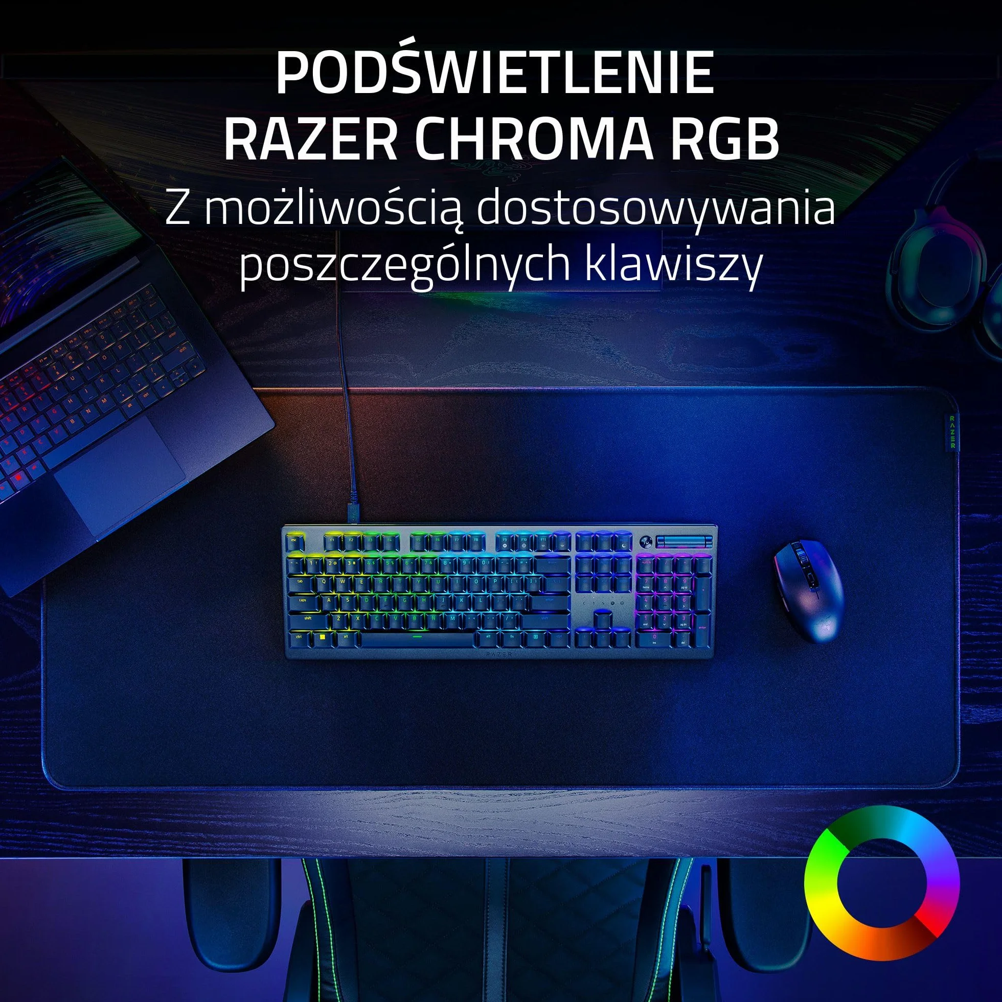 Razer DeathStalker V2 (Red Switch) – niskoprofilowa klawiatura optyczna do gier (liniowe przełączniki optyczne, HyperSpeed Wireless, USB-C, laserowo wycinane nasadki klawiszy), układ QWERTY US, czarna