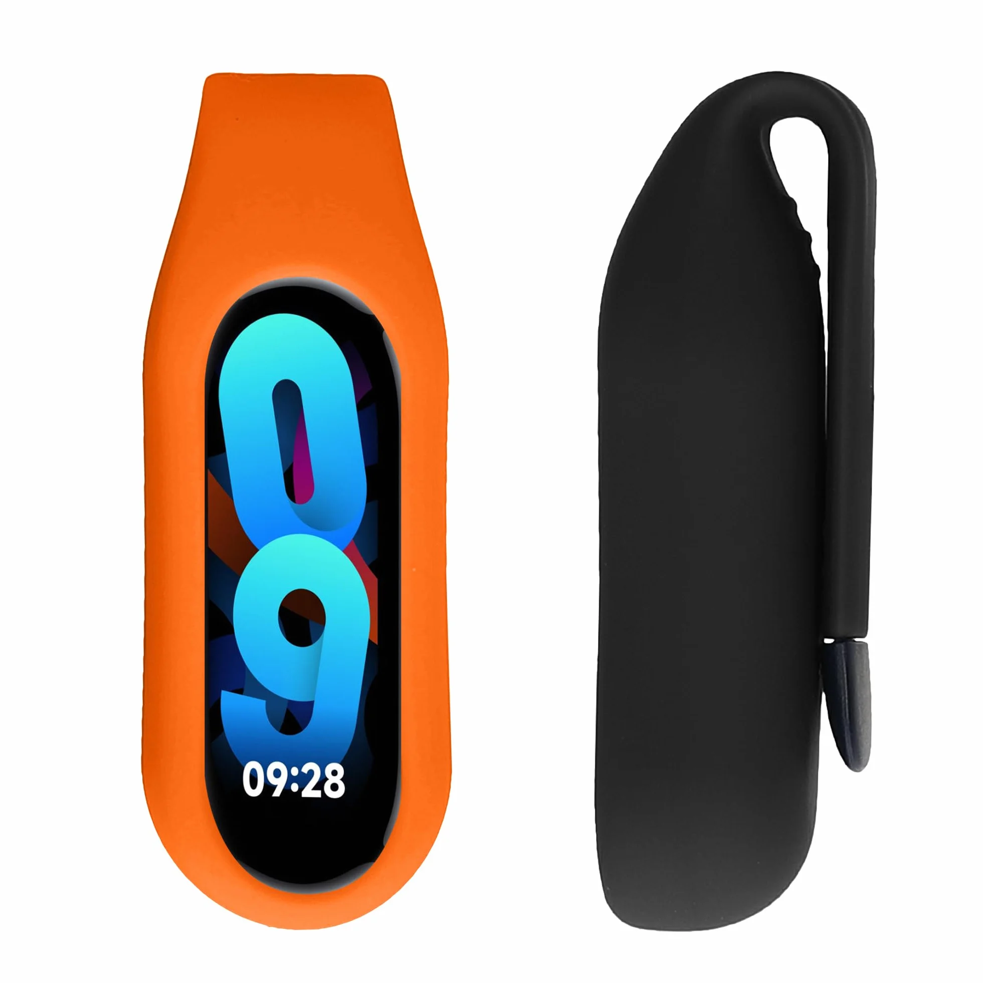 kwmobile 2 x uchwyty na klipsy kompatybilne z Xiaomi Mi Band 10/9 / 8 – zestaw zamienny z klipsem – czarny/pomarańczowy