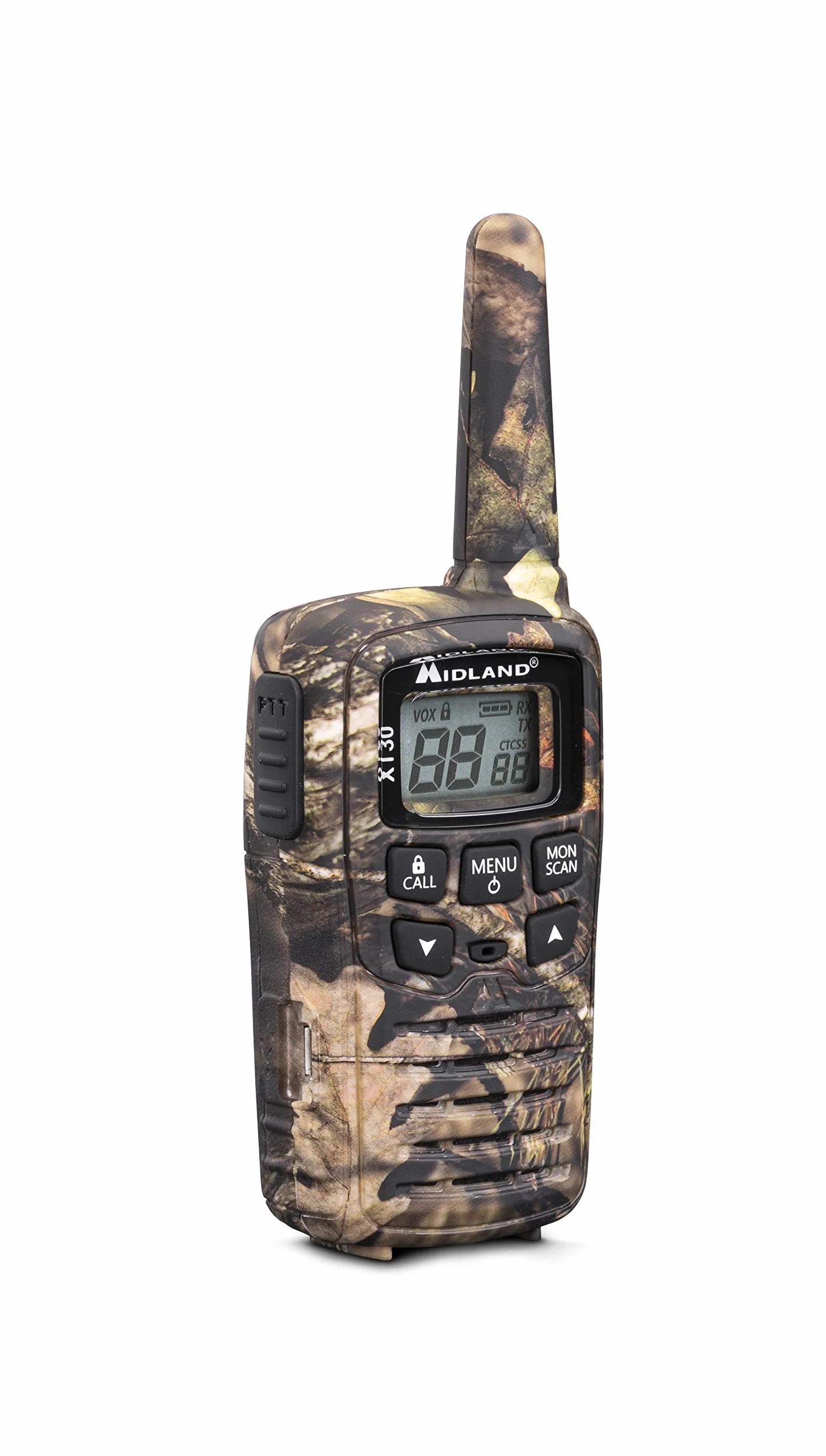 Midland XT30 Mimetic Walkie Talkies akumulator dalekiego zasięgu – dwukierunkowe radio z teksturą mimetyczną – licencja PMR 446, 16 kanałów, zasięg 6 km, 38 dźwięków CTCSS, funkcja VOX, kabel USB
