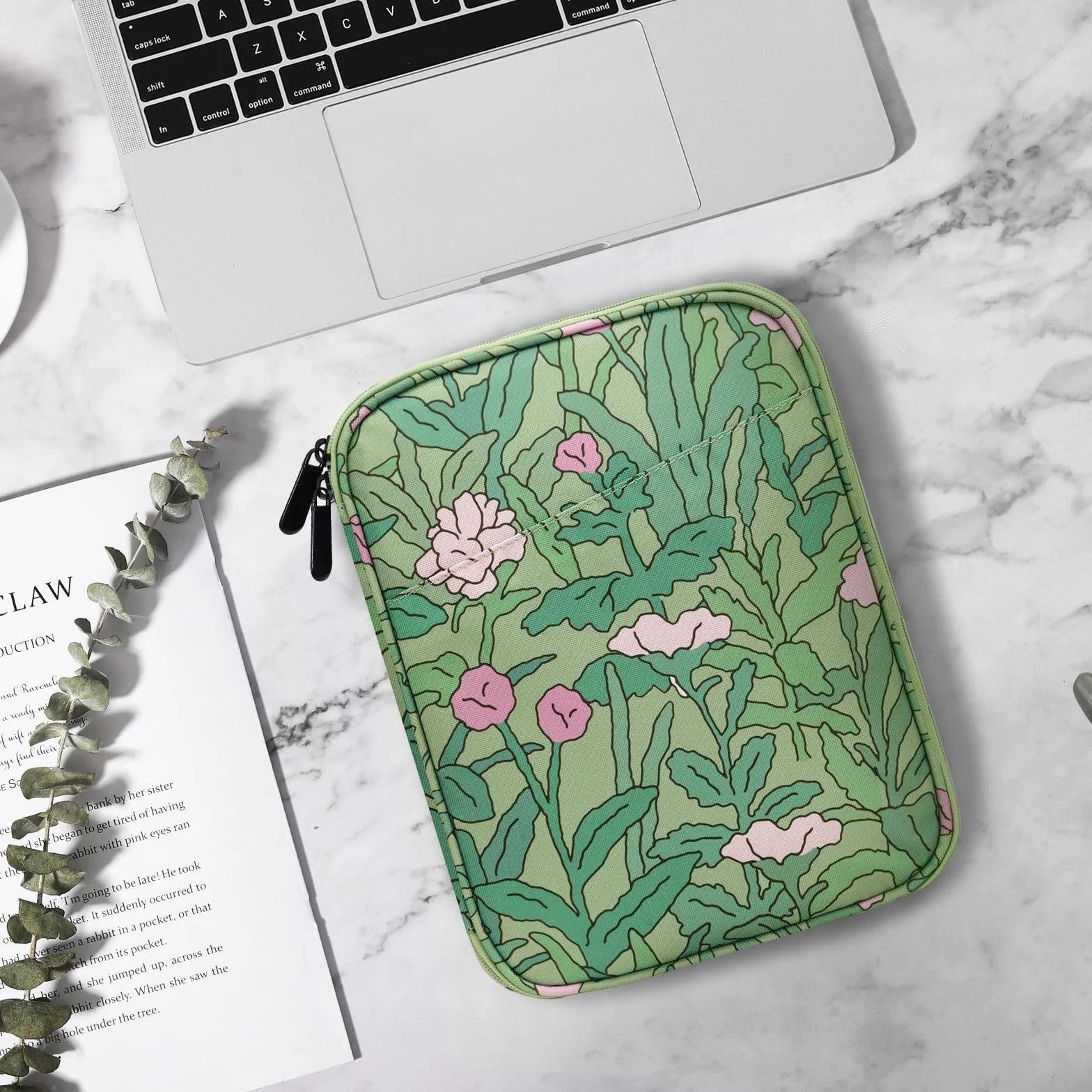 TiMOVO 6-7 Inch Tablet Sleeve for All-New Kindle Paperwhite and Kindle Colorsoft Signature Edition, Protective Sleeve Cover Case with Pocket for Kindle E-Reader/Kindle Oasis, Green Flower