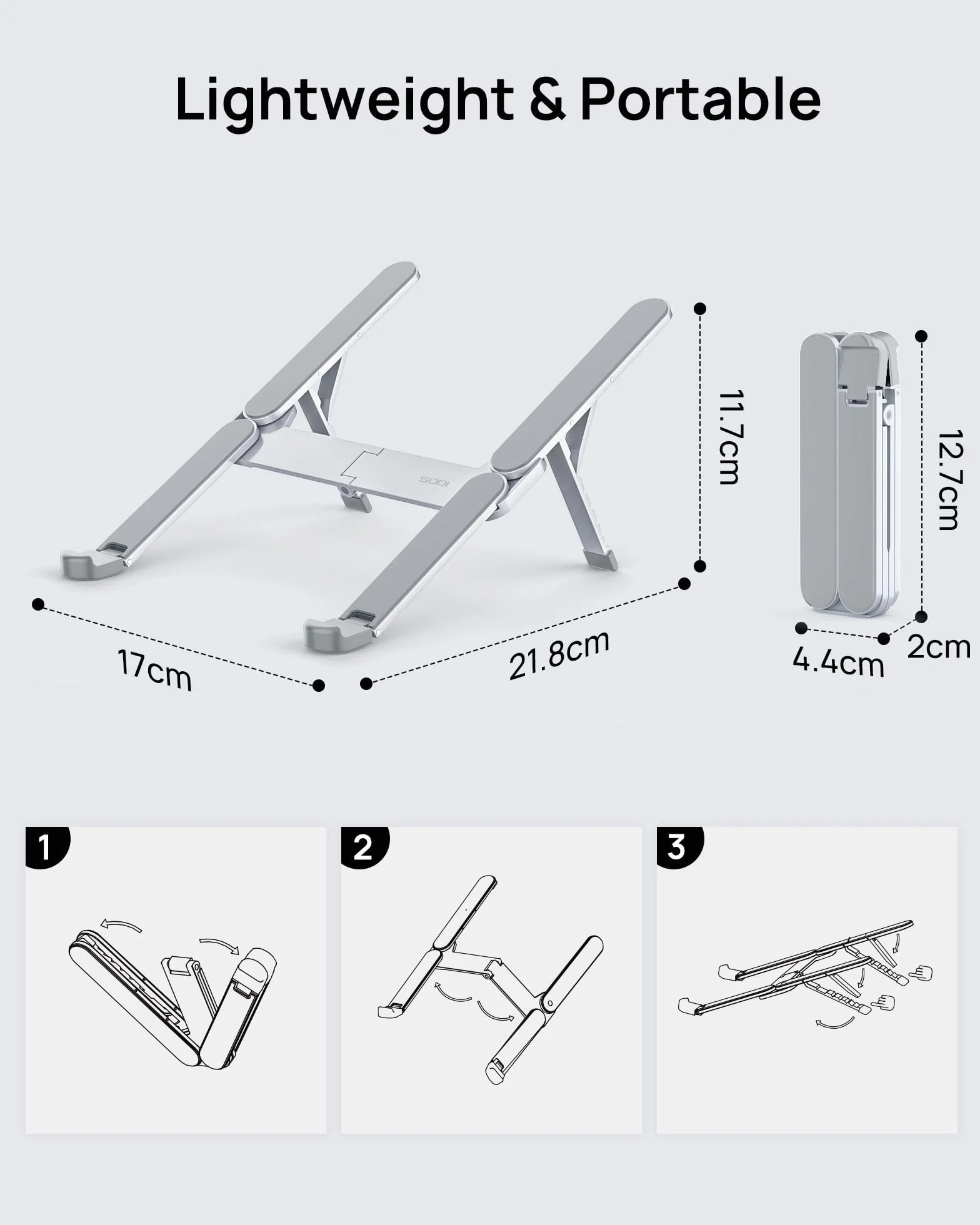 SODI Ultra kompaktowy składany stojak na laptopa aluminiowy z regulowaną wysokością 10-16 cali