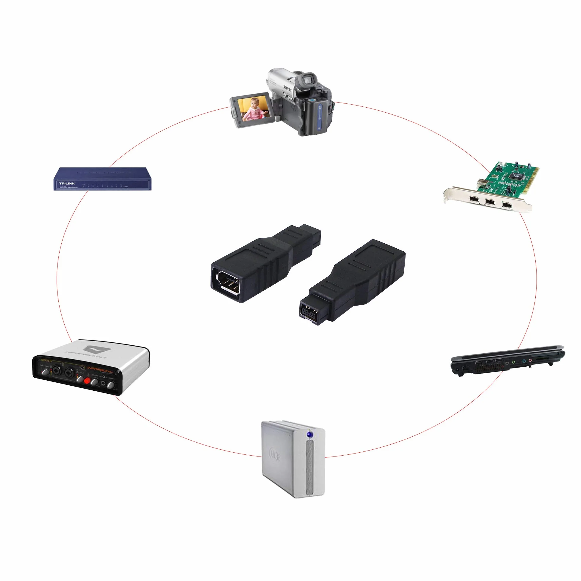 CERRXIAN IEEE 1394 FireWire 400 do 800 6-pin żeński na 9-pin męski adapter FW 800 2 szt.