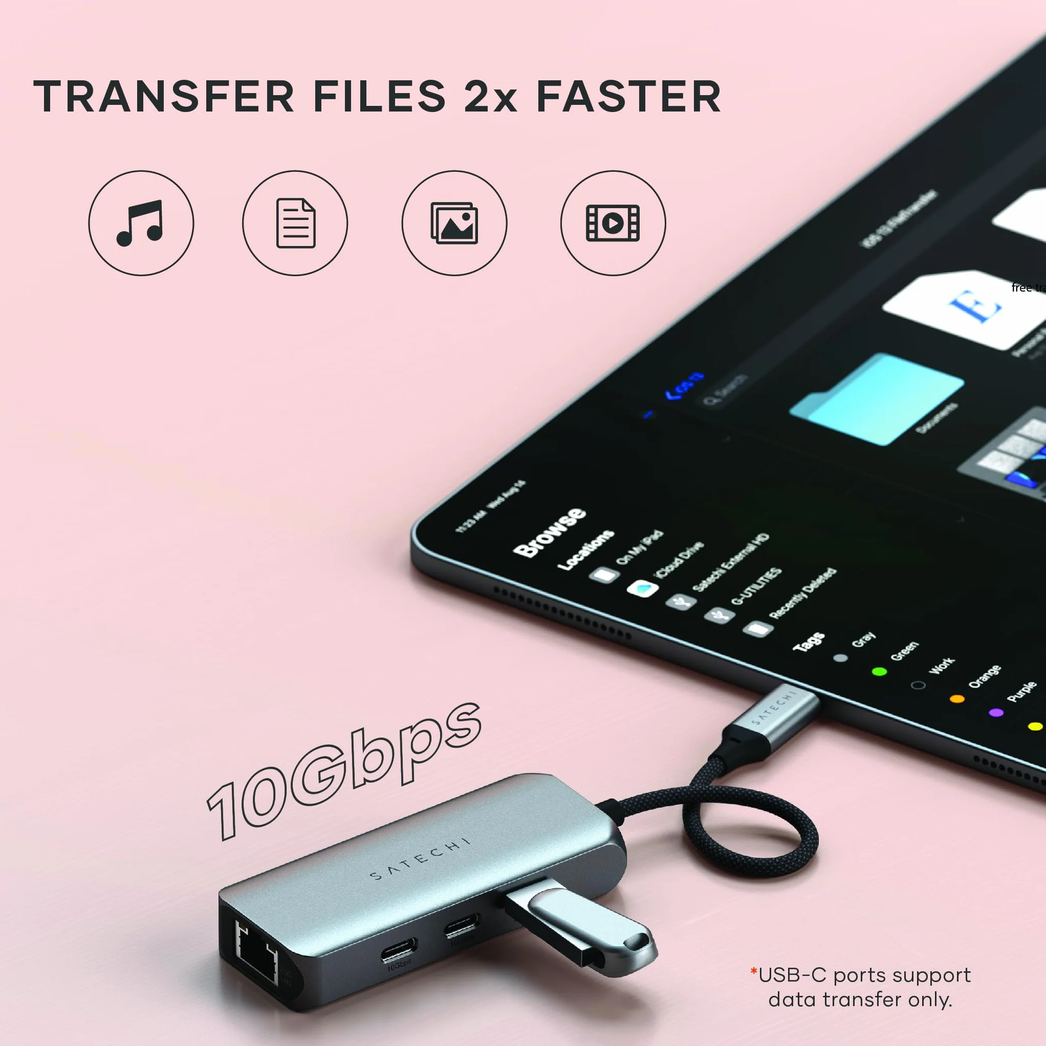 SATECHI hub USB-C 4 w 1 z portem Ethernet 2,5 Gb/s | 3 porty USB-C 3.2 do 10 Gb/s, port Ethernet 2,5 Gb/s, Plug and Play, do MacBooka, laptopów i iPada