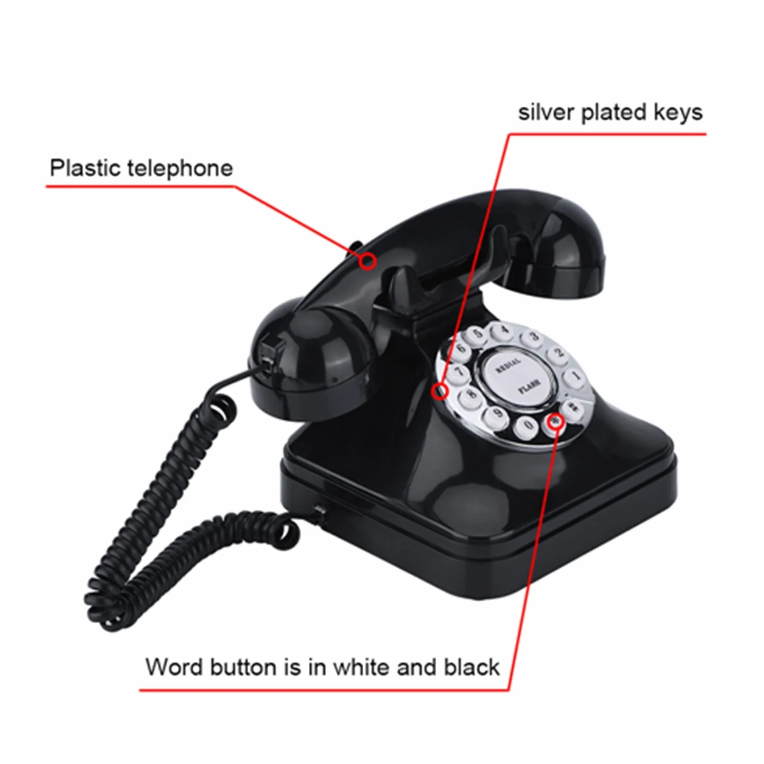 Vintage telefon, WX-3011 telefon stacjonarny Vintage czarny wielofunkcyjny plastikowy telefon domowy przewód retro telefon stacjonarny antyczny wystrój Vintage wystrój