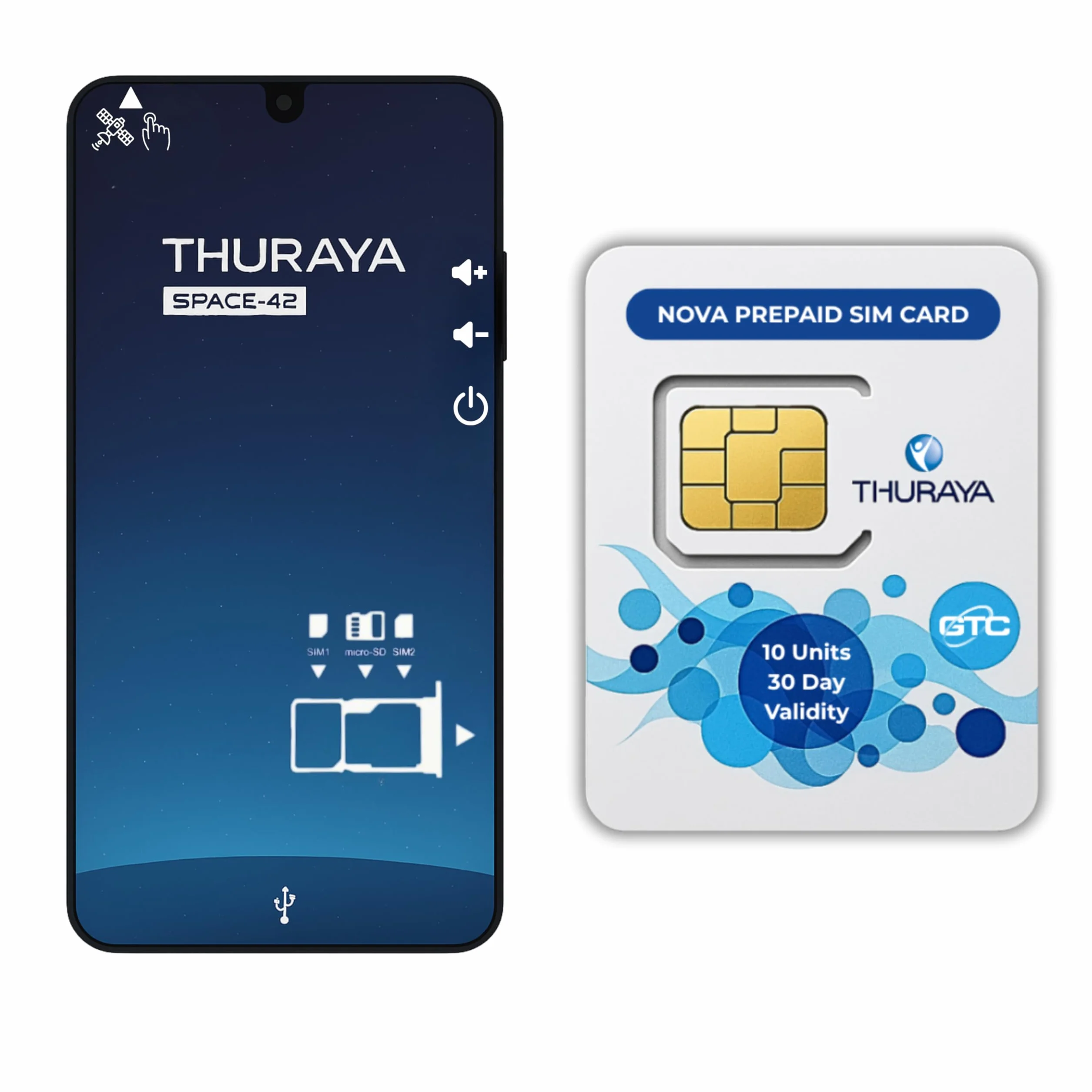 OSAT Thuraya ONE telefon satelitarny + 10 jednostek NOVA SIM, podwójny tryb GSM i satelitarny, 6,6 cala AMOLED, wytrzymały IP67, Android 14, aparat 50 MP
