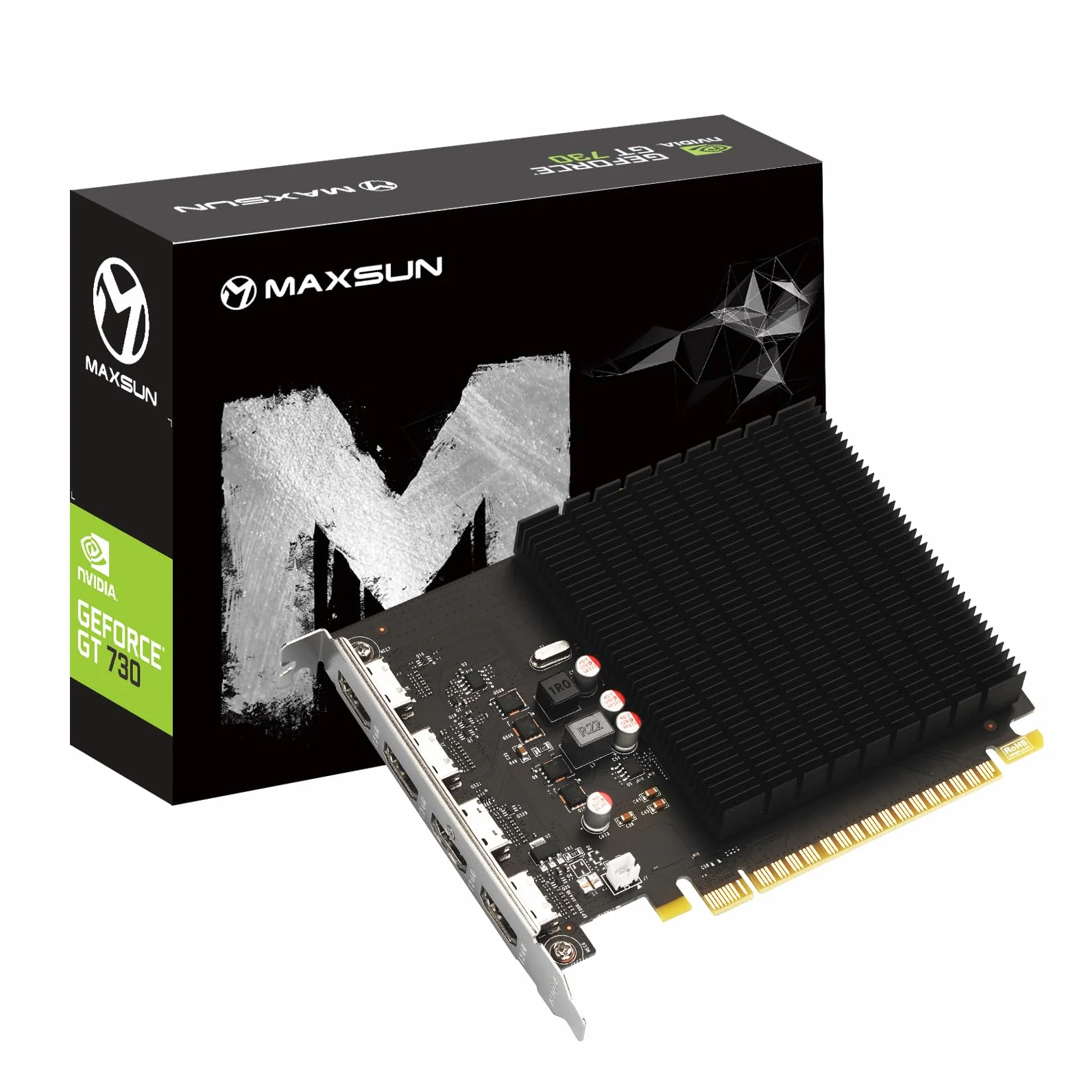 maxsun GeForce GT 730 4 GB karta graficzna wideo GPU do komputera PC ITX pojedyncze gniazdo PCI Express 4xHDMI, 4K Quad Monitor Multi Screen