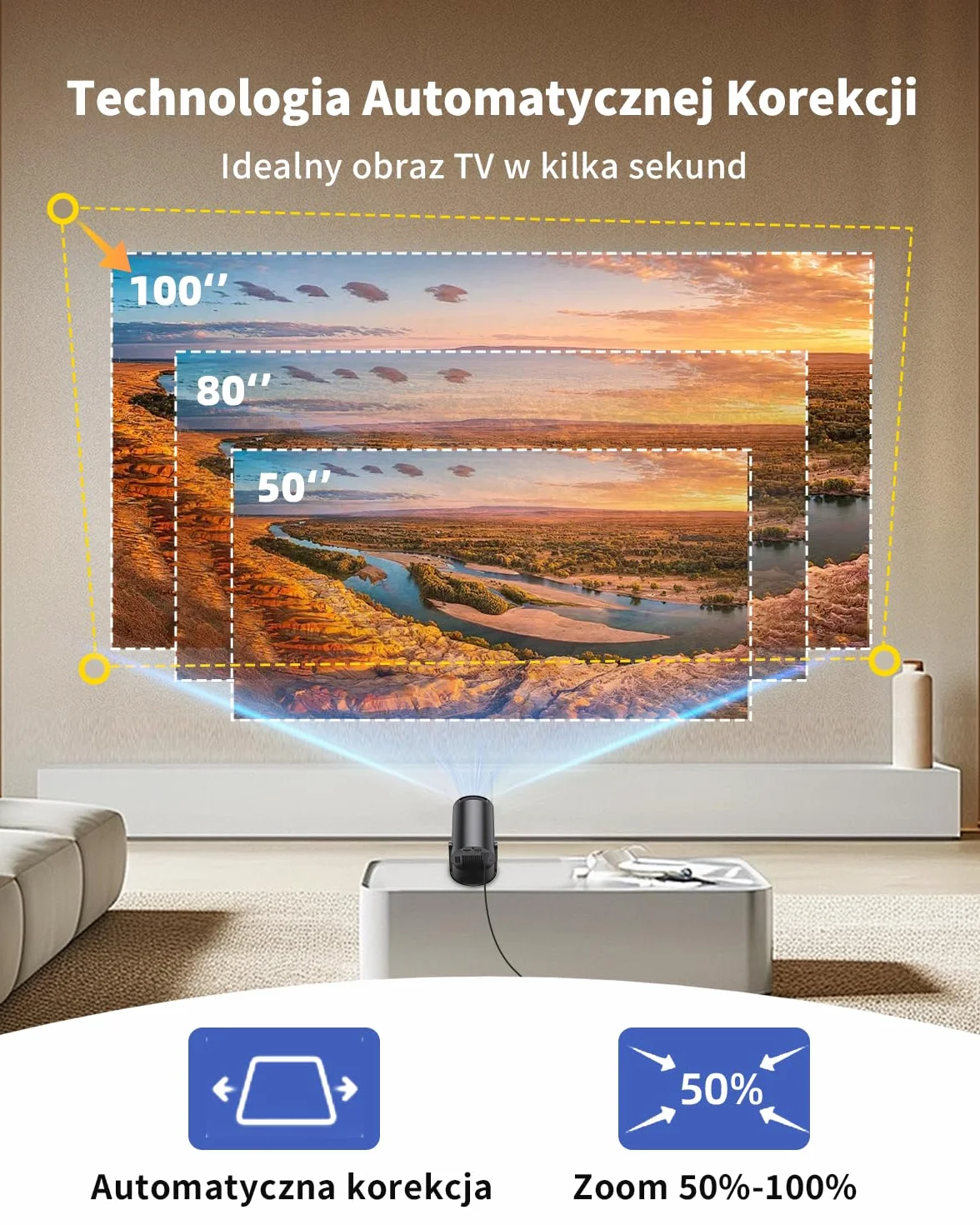 Przenośny rzutnik, Yoton Mini projektor z Wi-Fi 6/Bluetooth 5.4, bezprzewodowe odbicie ekranu (Android i iOS) obsługa 1080p, Auto Keystone, kompatybilny z HDMI, Native 720P, czarny