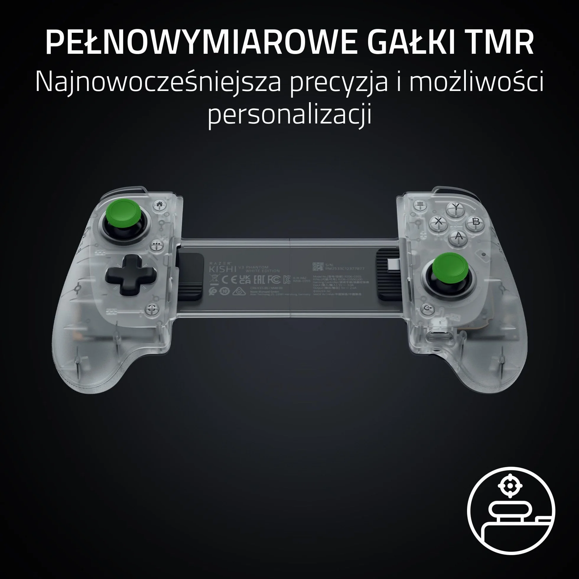 Razer Kishi V3 Phantom White - Pełnowymiarowy kontroler mobilny do smartfonów iPhone i Android - USB-C - Analogowe drążki z funkcją Anti-drift - 12 przycisków | Phantom White Edition