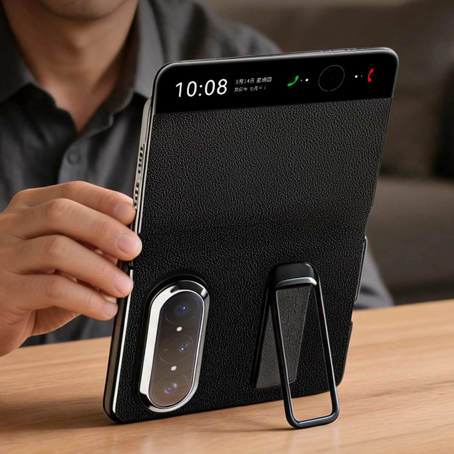 Etui z prawdziwej skóry do Huawei Pura X Max, widoczne okienko, szlufka na rękę, niewidoczny stojak, etui na telefon komórkowy, zapięcie na magnes, etui z klapką na całe ciało, czarne, Pura X