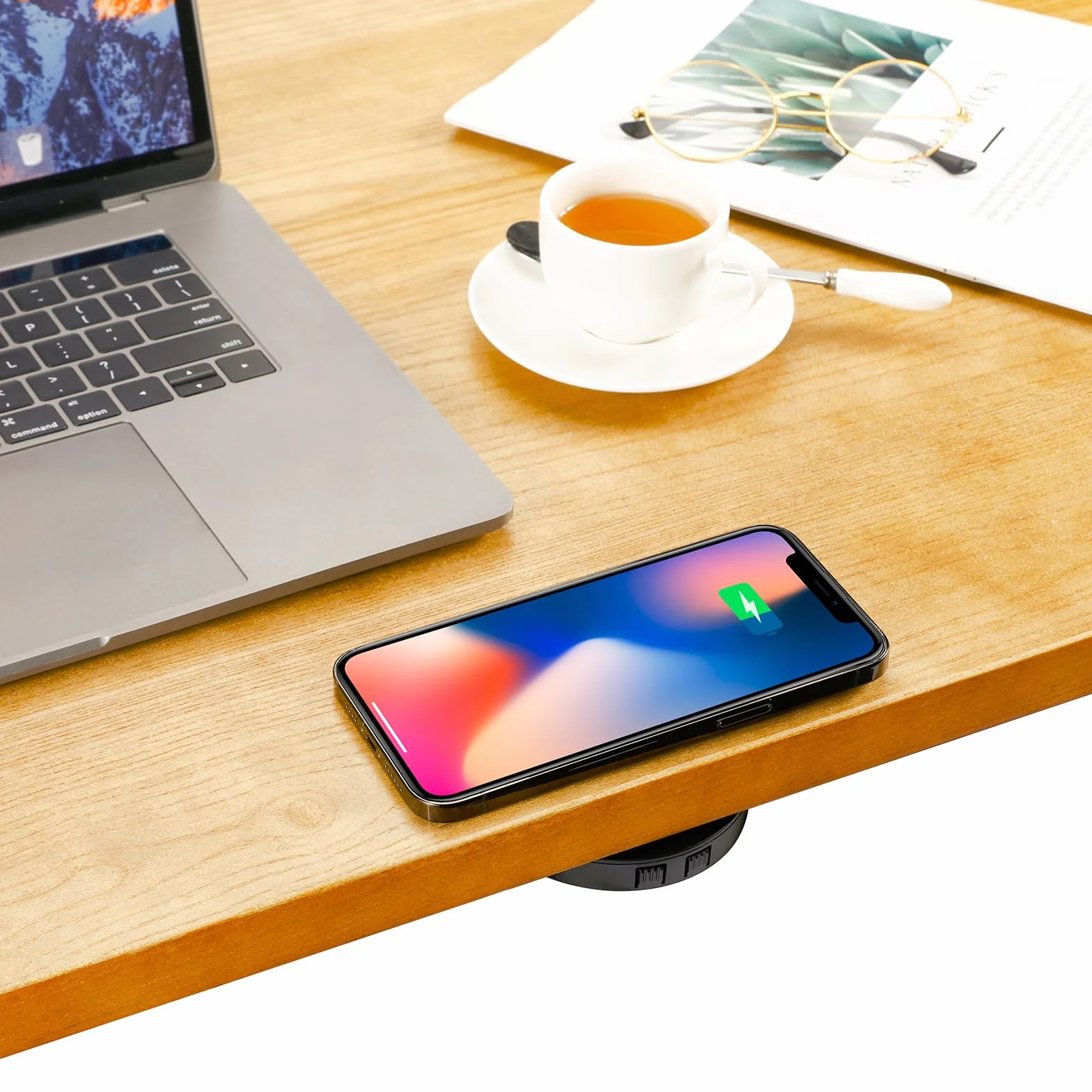 Kalb Bezprzewodowa ładowarka 15W niewidoczna 85 mm x 13,5 mm uniwersalna chroniona ładowanie indukcyjne USB QC 3.0 Plug & Play czarna