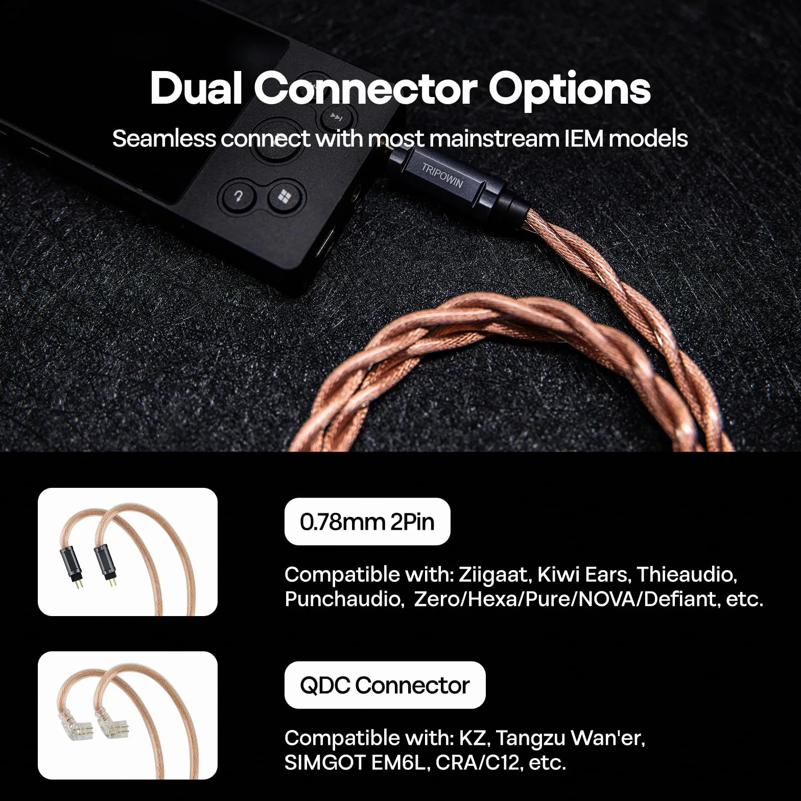 Linsoul Tripowin Nimbus Kabel IEM Hybrid Single Crystal Copper, przewód słuchawkowy LITZ TYPE5 i AWG 19, przewód zamienny HiFi do monitorów dousznych (Recessed 2Pin)