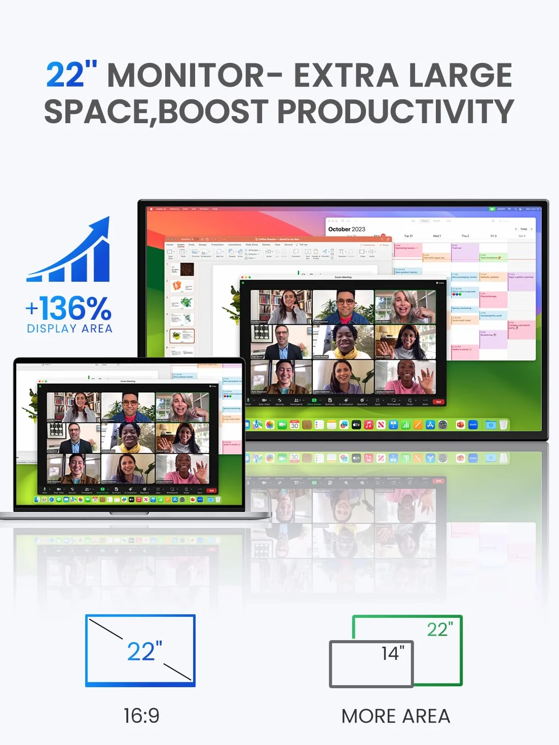 UPERFECT Przenośny monitor 2K 22", ekran dotykowy z wyświetlaczem IPS 2560 x 1440, mini HDMI, USB C, do komputera, laptopa, telefonu komórkowego, Xbo Switch PS4/5, kompatybilny z VESA
