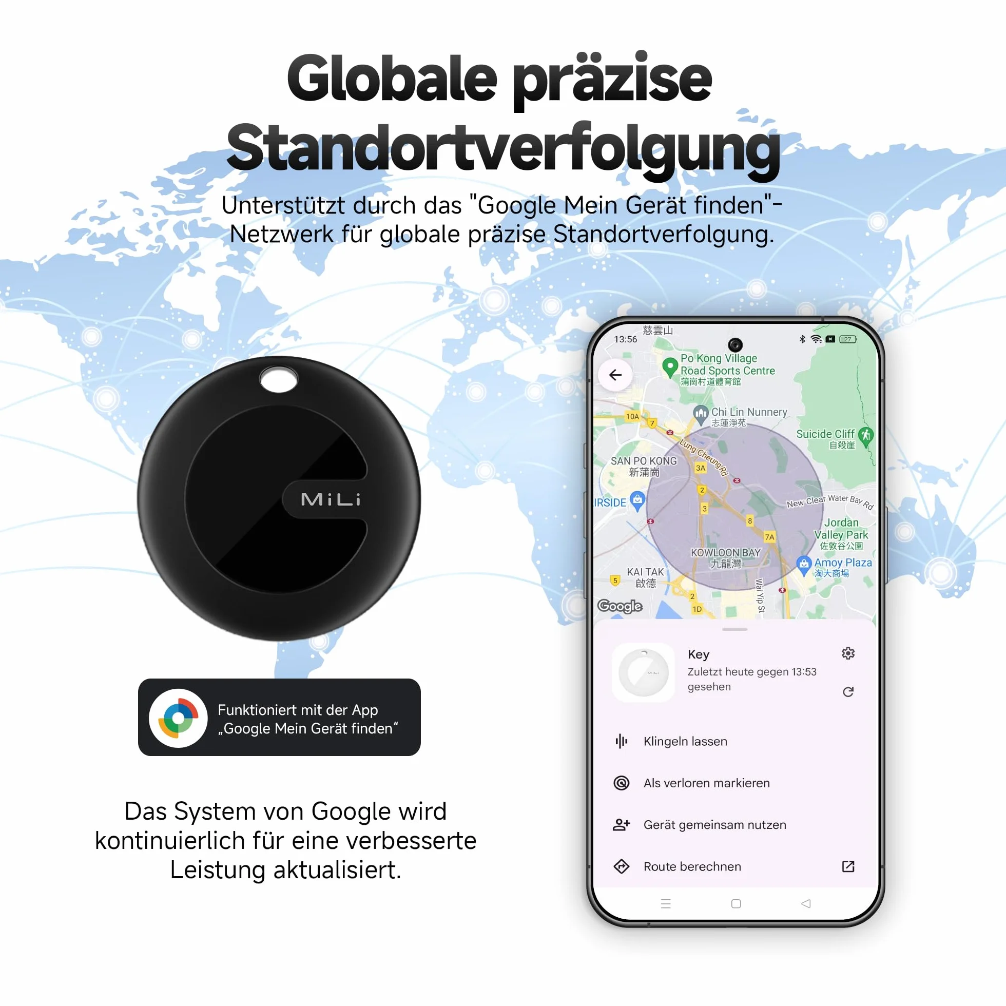 MiTag Bluetooth Tracker dla Android, Inteligentny Lokalizator Kluczy, Śledzenie Bagażu, Kompatybilny z Google Znajdź moje urządzenie, dla Kluczy, Torb, Walizek (Czarny-1Pack)