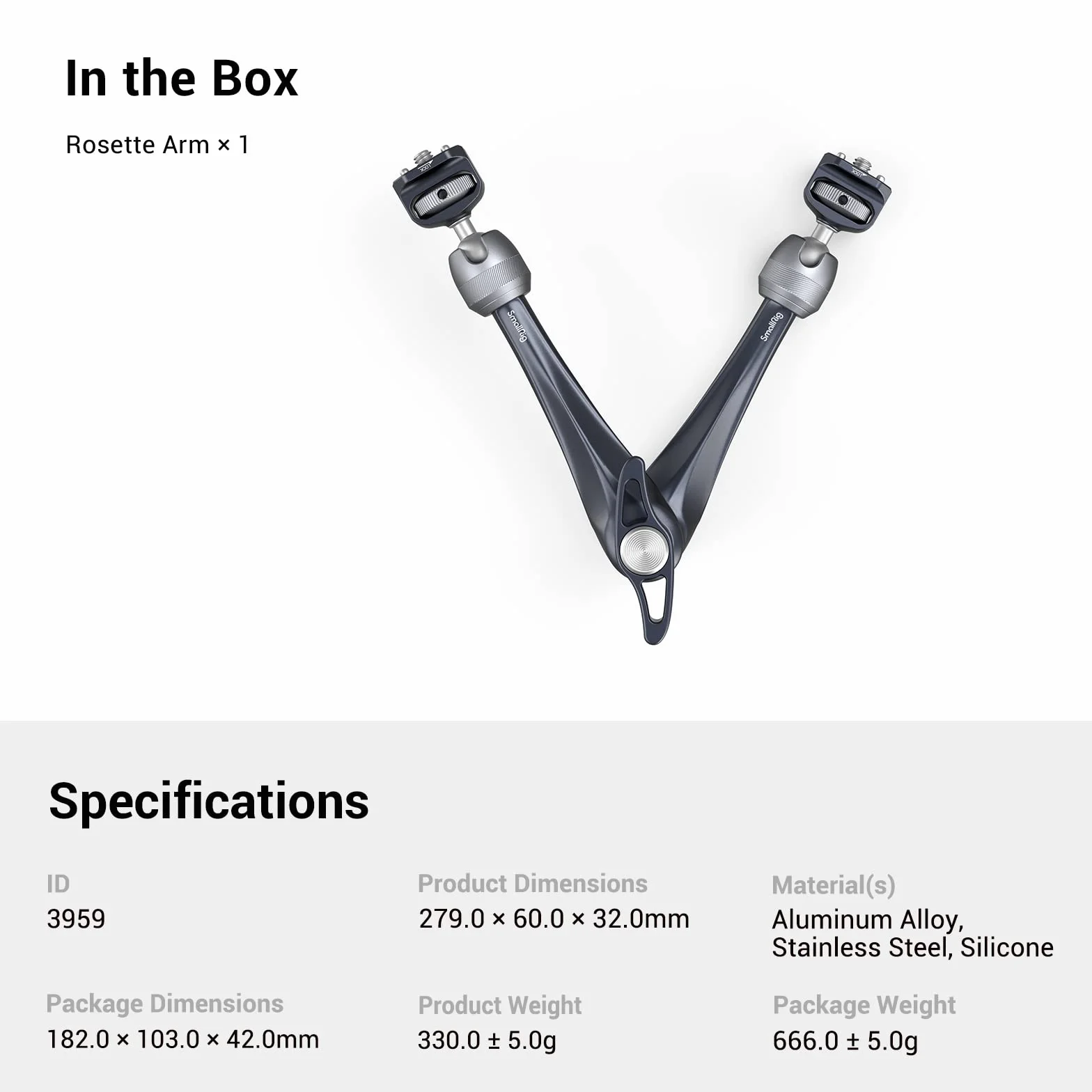 SMALLRIG Rosette Magic Arm 11 cali z głowicą kulową, śrubami 1/4"-20 i kołkami zabezpieczającymi przed przekręceniem, do iPadów/monitorów/świateł LED/smartfonów/kamer sportowych - 3959