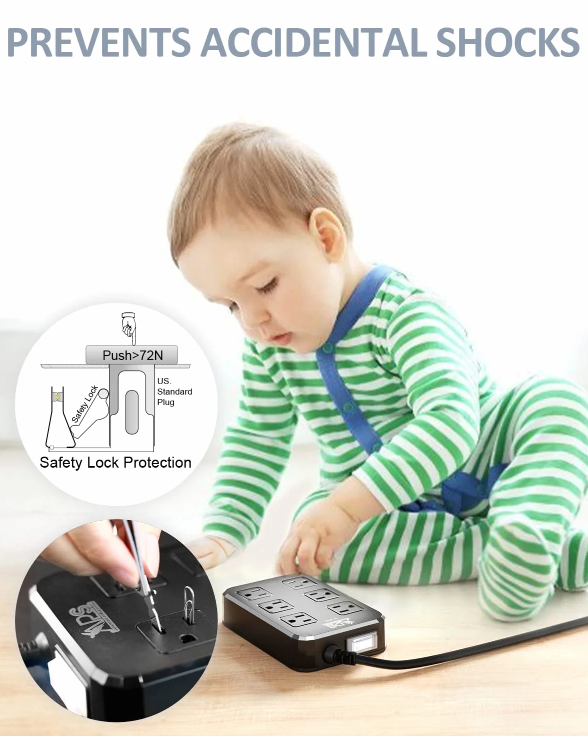 IPX6 Outdoor Power Strip Proof, wodoodporna ochrona surge Protector z 6 szerokimi gniazdami z 3 portami USB, przewód przedłużający o długości 10 ft, montowany na ścianie do dekoracji zewnętrznych i