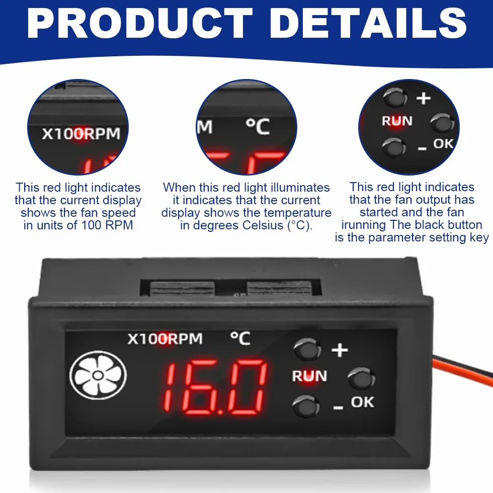 DC 12 V 4-przewodowy regulator prędkości wentylatora, regulator temperatury wentylatora z cyfrowym wyświetlaczem prędkości obrotowej i temperatury, obsługuje 3 A PWM 25 kHz, sterowanie wentylatorem z