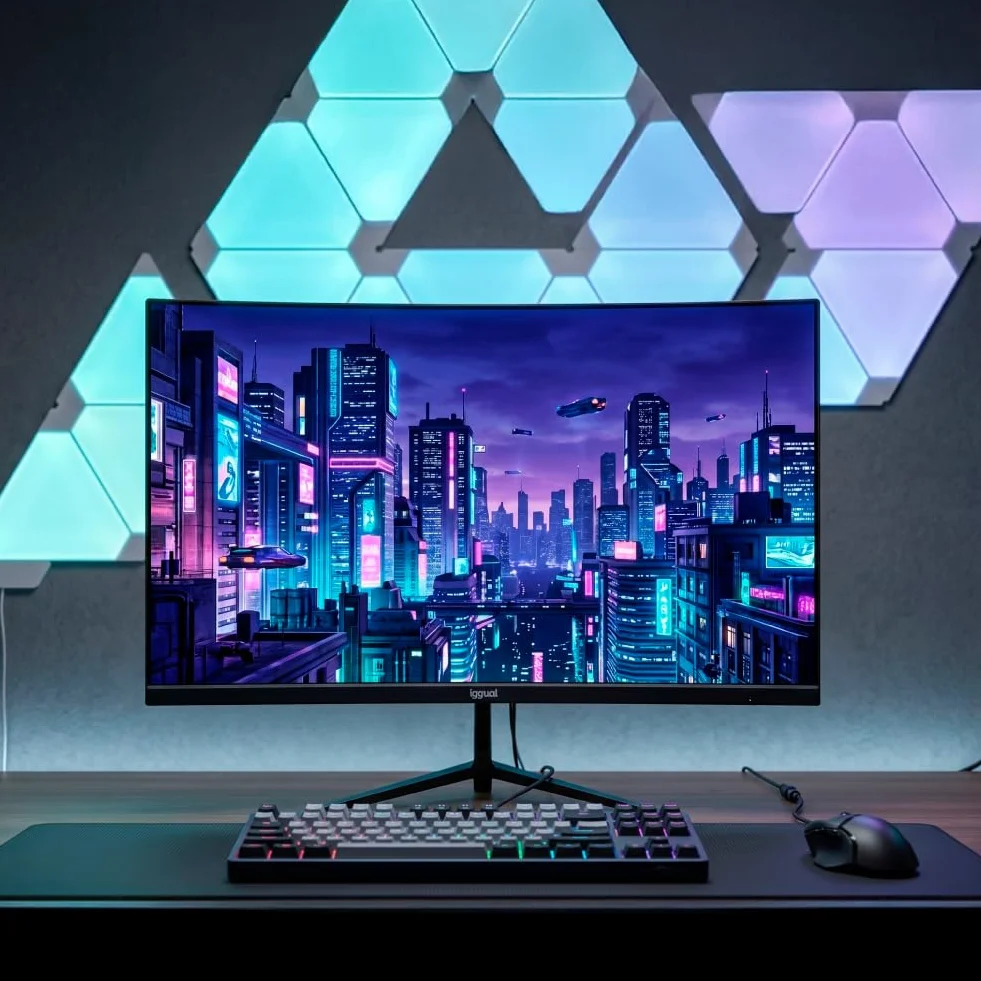 iggual Profesjonalny monitor 23,8" z wbudowanymi głośnikami- Panel IPS(1920x1080)@120Hz (FHD)-odpowiedź 1ms- Bezramowy ekran 99% sRGB-Połączenia: VGA i HDMI-Flicker Free-Compatible VESA -Czarny