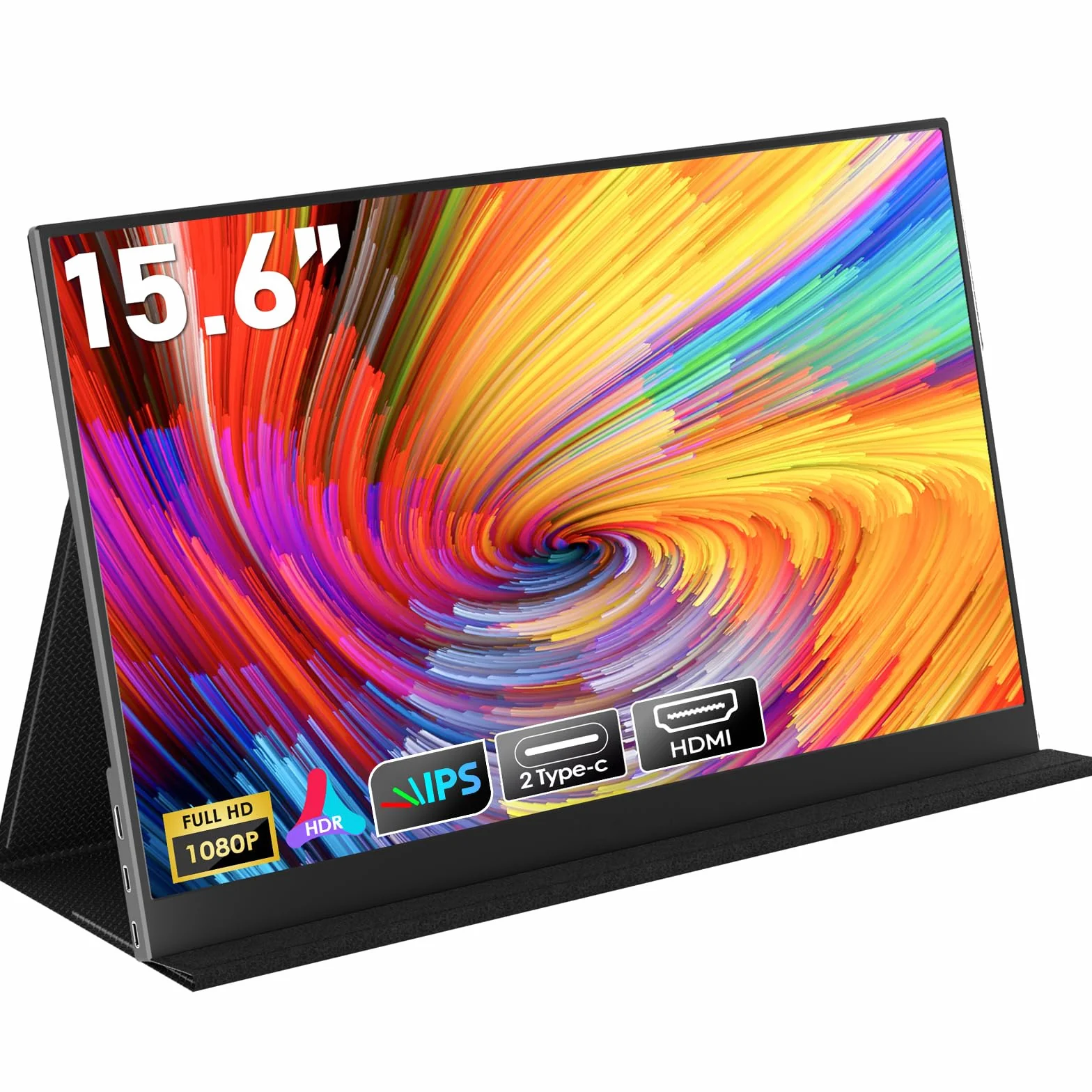 HONGO monitor przenośny do laptopa, ekran przenośny 15,6 cala 1920 x 1080 FHD, USB-C HDMI monitor do laptopa wbudowane głośniki z inteligentną obudową, ekran do laptopa PC Mac PS3/4/5/X-BO/Telefon