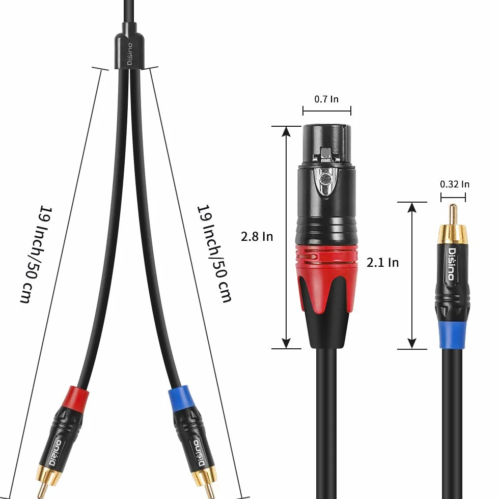 Żeński kabel krosowy XLR na podwójny rozdzielacz RCA Y, niezrównoważony XLR żeński do 2 wtyczek RCA/Phono Stereo Audio Interkonekt Duplikator przewód - 10 stóp/3 metry