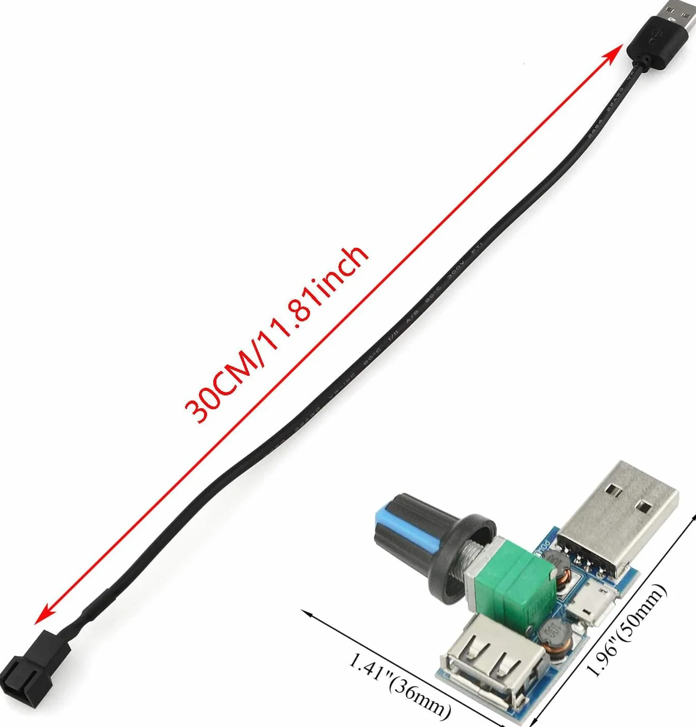 Gebildet Kabel USB na 3-pinowy/4-pinowy PWM 5V z przyciskiem regulacji prędkości wentylatora i włącznikiem/wyłącznikiem - zestaw 3 szt