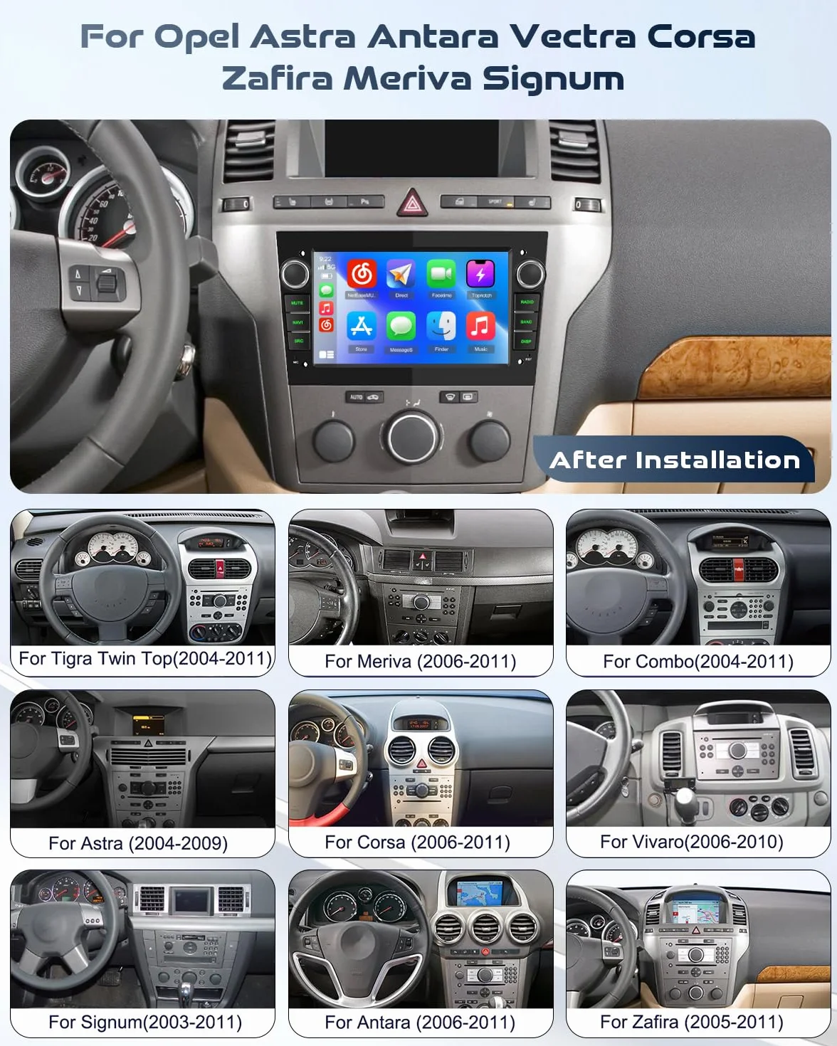 Roinvou Radio samochodowe z wyświetlaczem 7" do Opel Astra Antara Vectra Corsa Zafira Meriva Combo CarPlay Android Auto, 7 kolorów LED, UI, ekran dotykowy radio Bluetooth 5.2, Mirror Link, EQ, FM, SWC