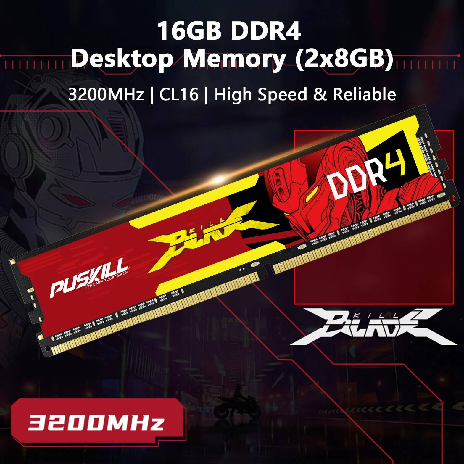 PUSKILL DDR4 RAM 16 GB zestaw (2 x 8 GB) 3200 MHz PC4-25600 CL16 pamięć biurkowa - 1,35 V UDIMM niskie opóźnienie, Intel XMP 2.0 gotowy do gier, kompatybilny z Intel i AMD
