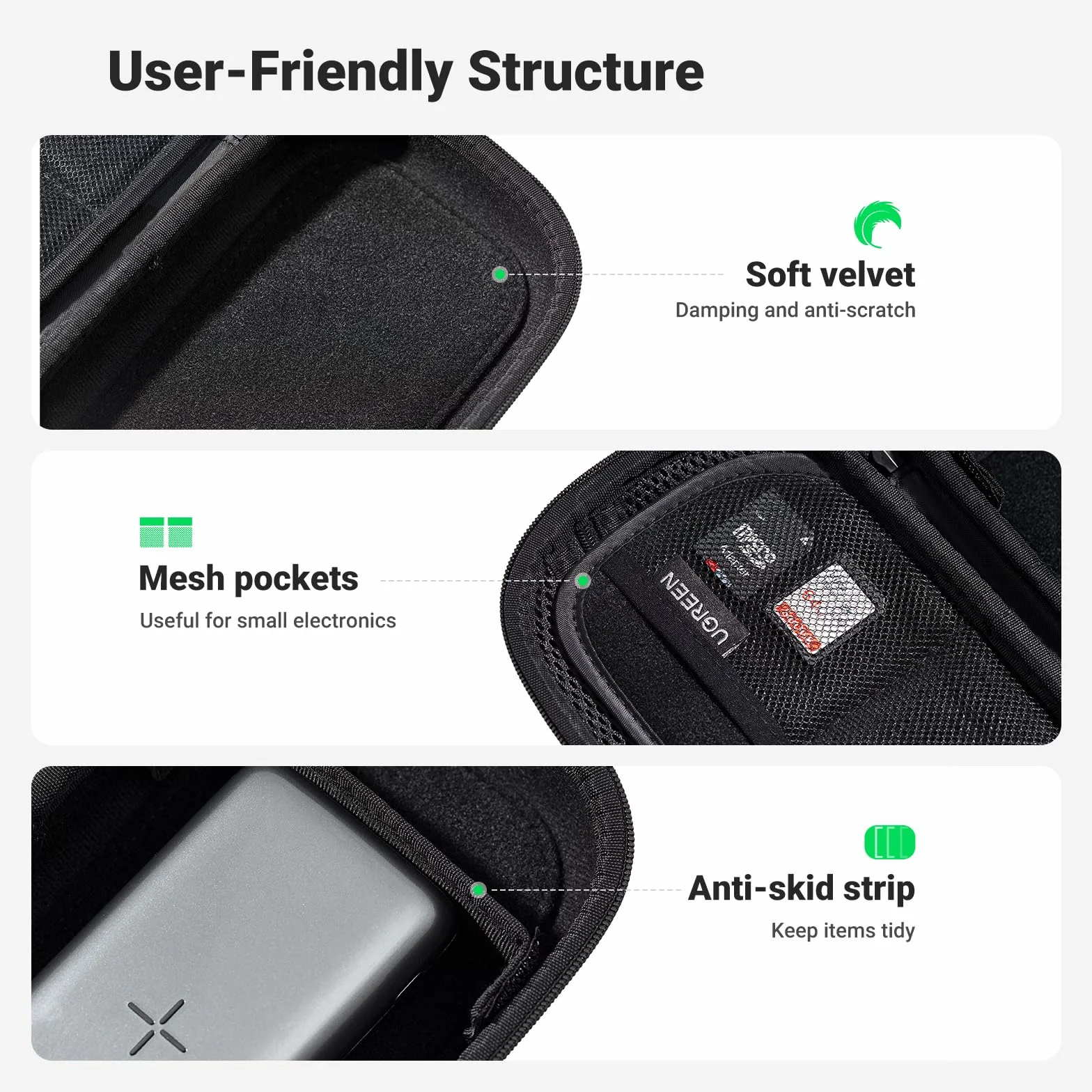 UGREEN Pokrowiec do przechowywania akcesoriów elektronicznych, wodoodporne etui na kable, ochrona przed uderzeniami, organizator do pamięci USB, ładowarki, dysku twardego, kart pamięci (czarny)