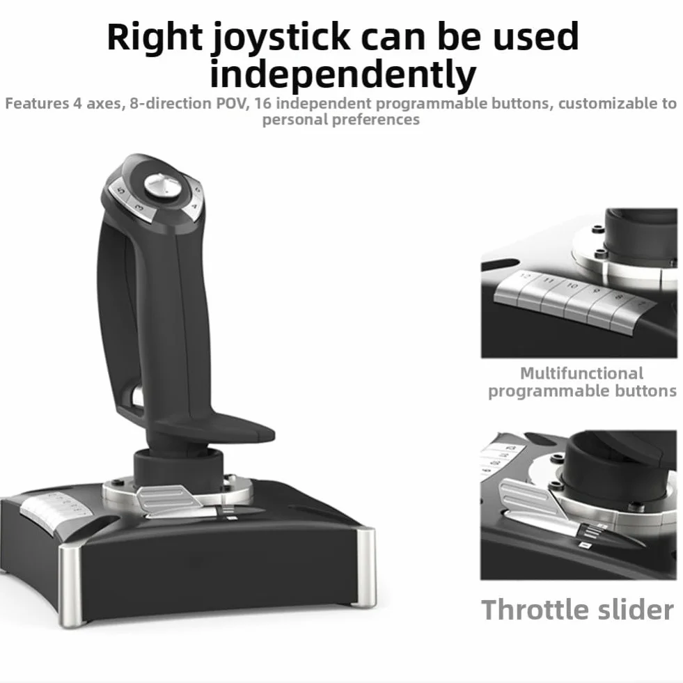 Symulowany kontroler lotu o ergonomicznej konstrukcji i konstrukcji ABS do PC na PS4 i Xbox z responsywnymi przyciskami i kompaktowym rozmiarem 36 x 19 x 25 cm