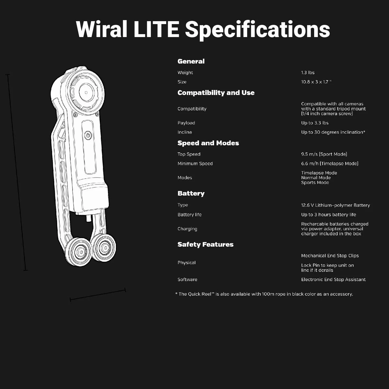 Wiral LITE kamera kablowa z pilotem do kamer sportowych, smartfonów, aparatów 360 lub lustrzanek cyfrowych, do 1,5 kg