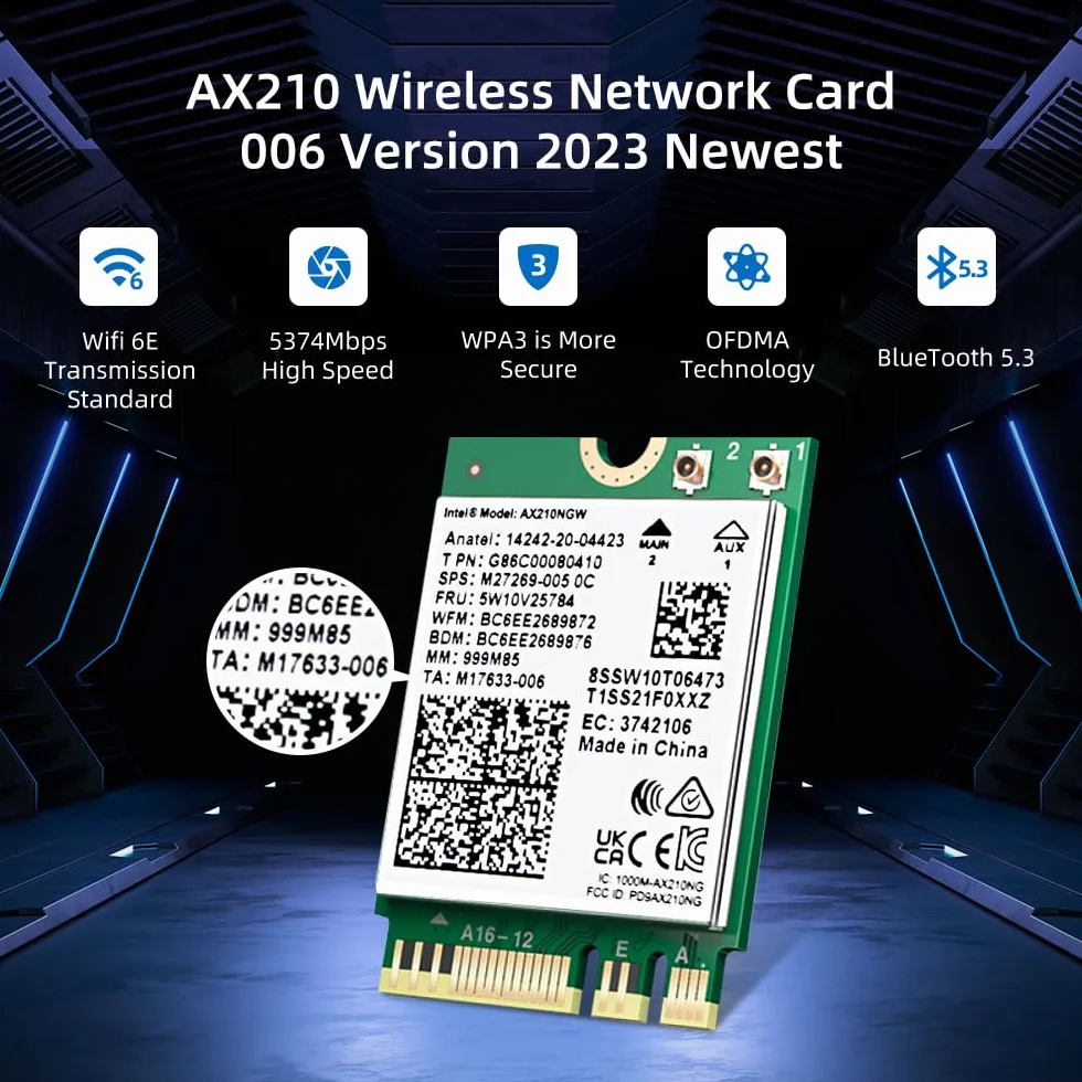 Karta WiFi AX210NGW, Wi-Fi 6E 11AX, rozszerzenie do 6 GHz MU-MIMO Tri-Band adapter sieciowy z Bluetooth 5.3