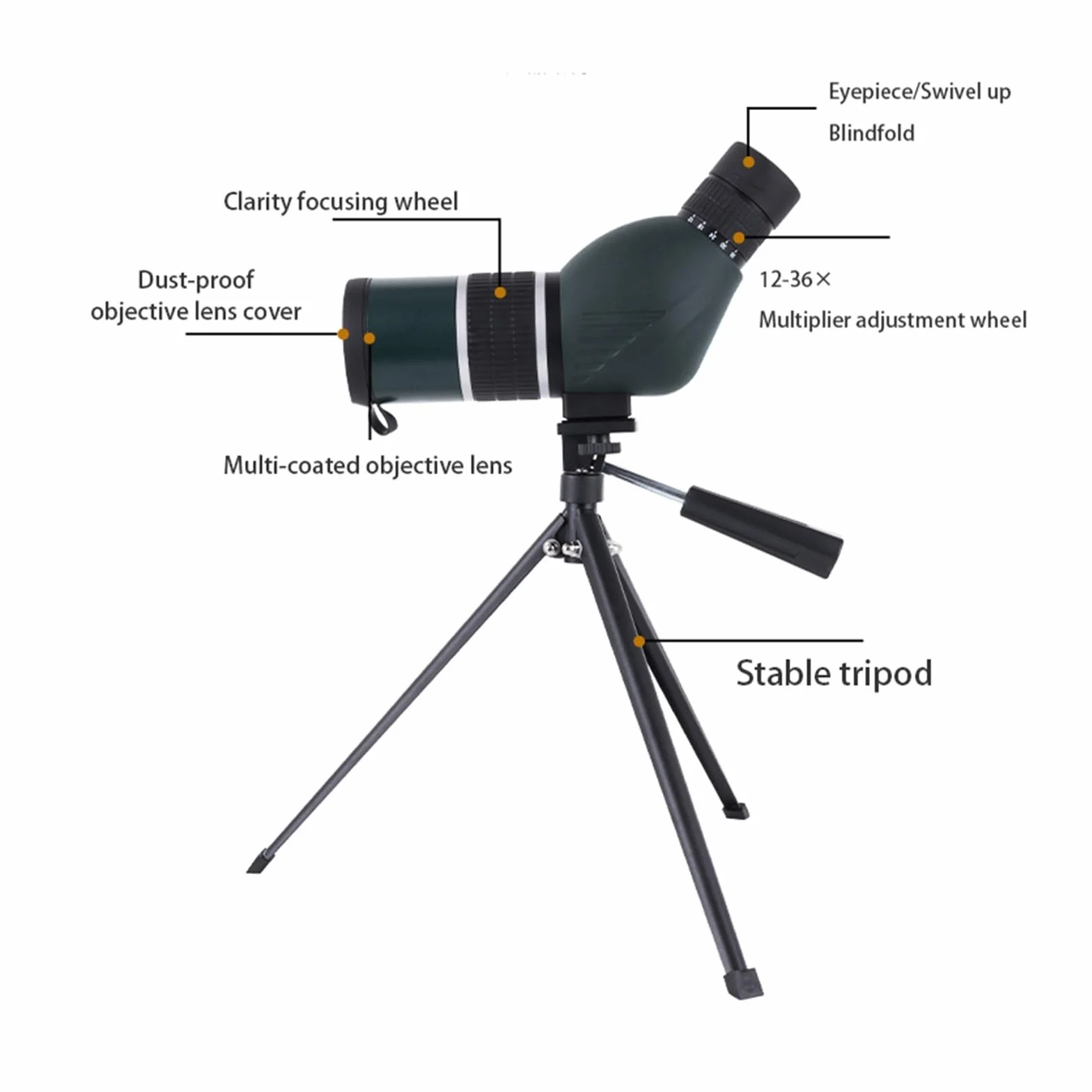 12-36X50 Potężna Luneta Zoom Monokularowy Teleskop Bak4 FMC Wodoodporny Ze Statywem Do Obserwacji Ptaków PrzenośNy I Lekki(Bend angle)