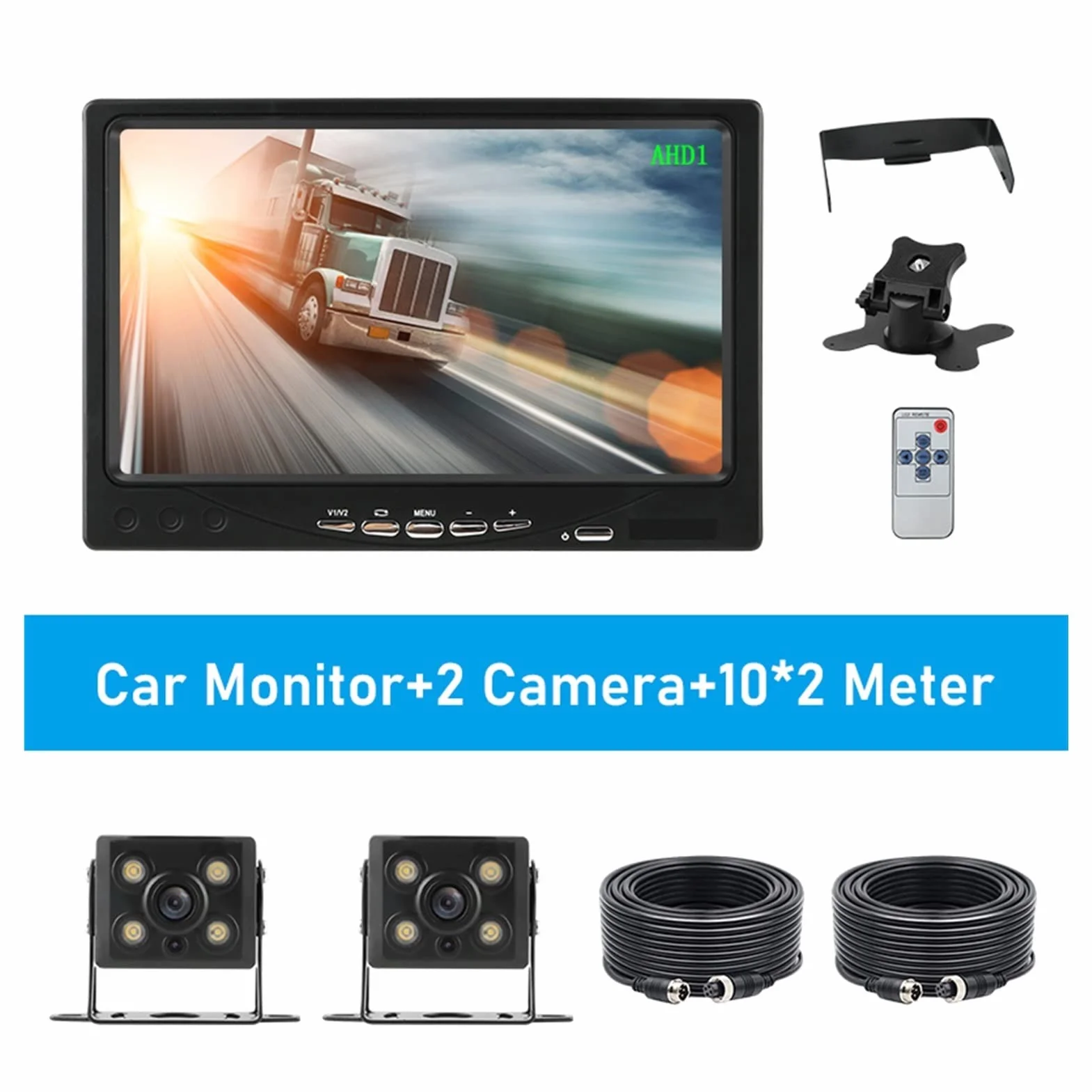 Monitor samochodowy Widok z tyłu Kopia zapasowa kamery Aviation Head Lights Night Vision Wodoodporna kamera 4PIN Ciężarówka do Koparka samochodowa(With 2 Cam 10M 10M)