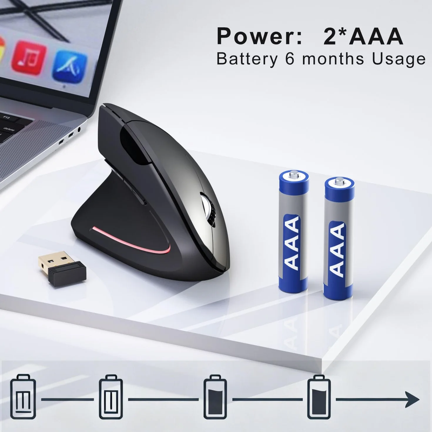 Mysz dla leworęcznych, ergonomiczna mysz dla leworęcznych, bezprzewodowa mysz pionowa USB 2,4 G, regulowana DPI (800/1200/1600), 6 przycisków do komputera, Maca, laptopa, Windowsa, komputera