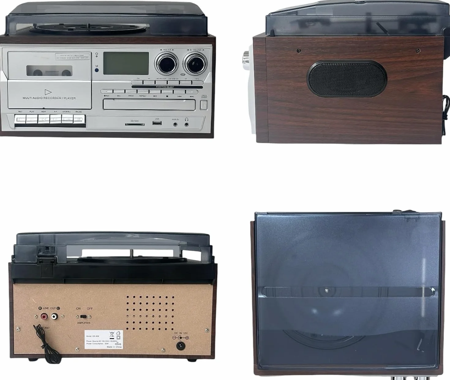 Odtwarzacz CD, Kasetowy I Bluetooth 10 W 1, Retro Gramofon Z Pilotem, Wbudowanymi Głośnikami, USB/SD, Wejściem Aux Wyjściem Liniowym RCA, 3-prędkościowy, Do Biura Rozrywki(Light brown)