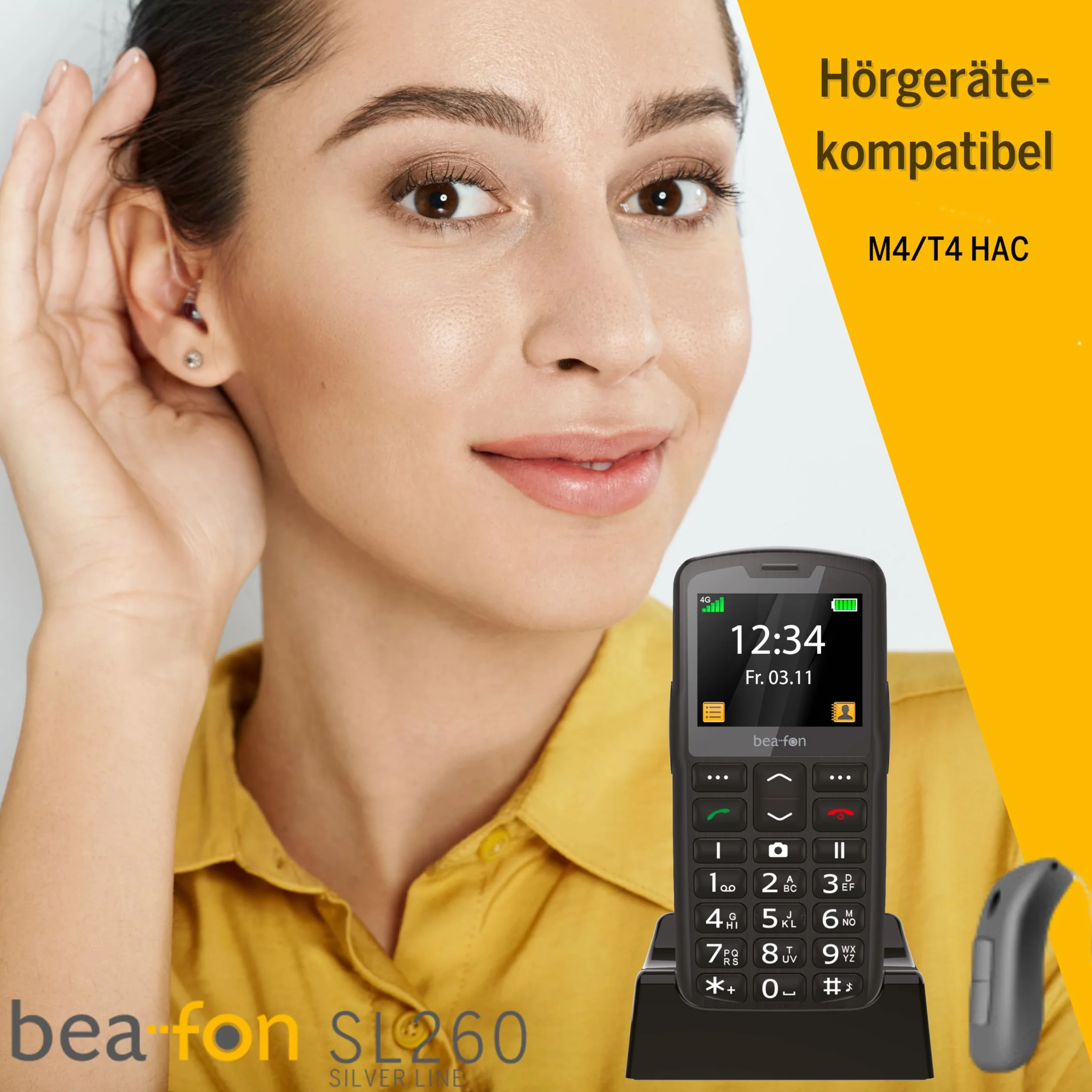Beafon, SL260, Silverline, telefon komórkowy, bartype, telefon z przyciskami, telefon dla seniora, przycisk alarmowy SOS, 2,2" (5,58 cala), srebrny