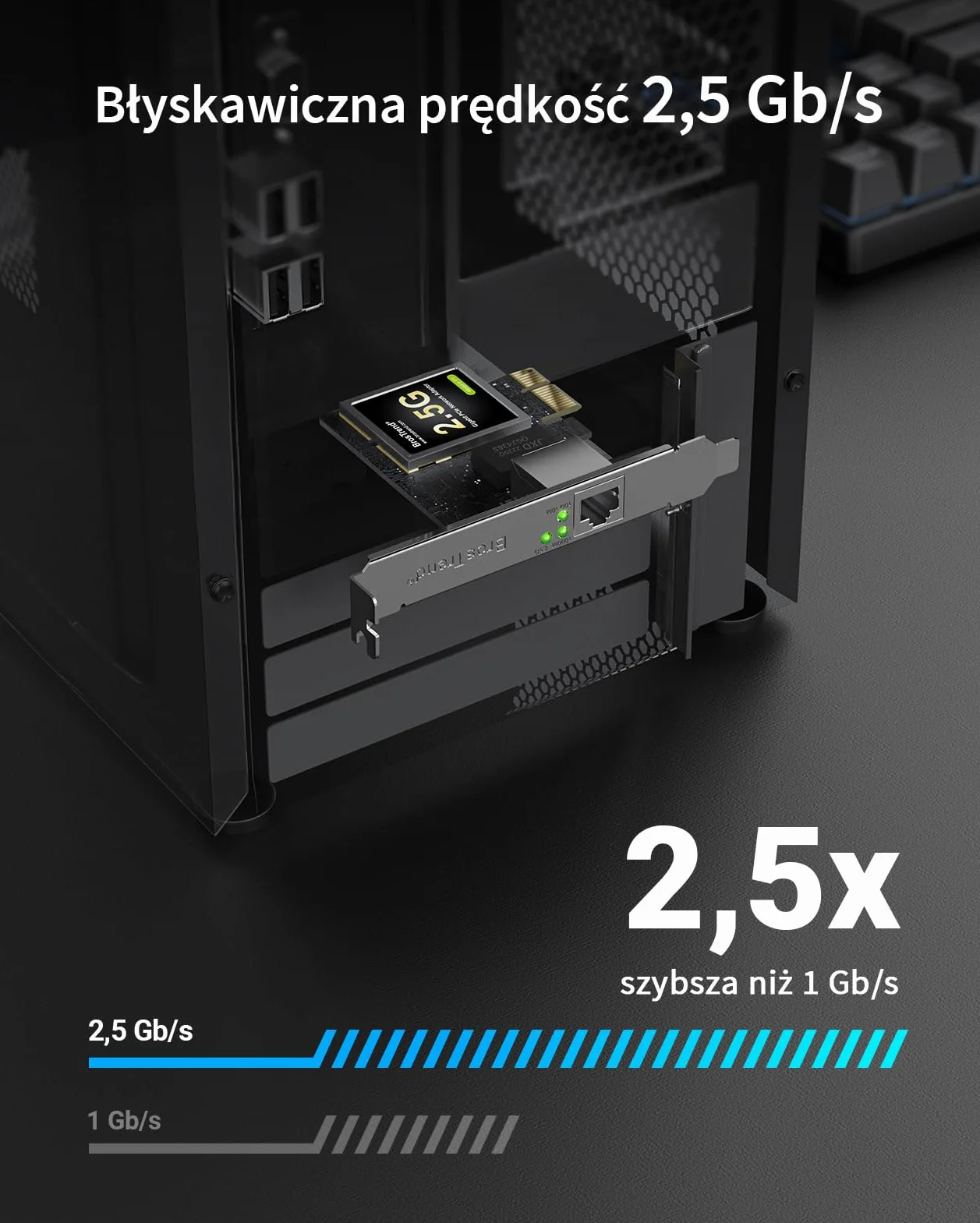 BrosTrend Karta sieciowa 2,5 Gb, karta sieciowa PCIe RJ45 NIC z bardzo niskoprofilowym wspornikiem, karta Gigabit Ethernet PCI Express dla Windows 11/10/8.1/8/7/XP, Windows Server... Ograniczona