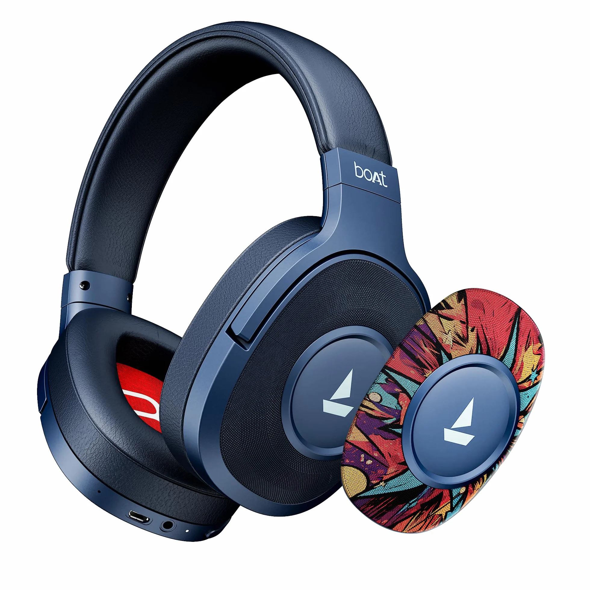 boAt Rockerz Bezprzewodowe słuchawki Bluetooth 550 Plus, bateria 100 H, sterowniki 50 mm, podwójne parowanie, konfigurowalne nauszniki, obsługa aplikacji do muzyki bez reklam (niebieska psychika)