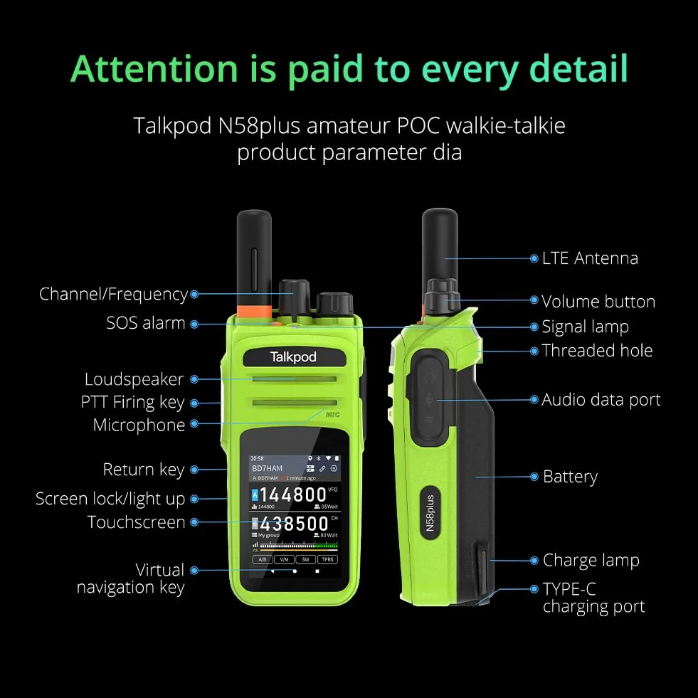 Talkpod N58PLUS wirtualny radiotelefon ręczny Amateur Smart LTE o dużym zasięgu, sieć 4G, Android 9.0 POC, radio z Zello Real PTT, Linkpoon, ekran dotykowy 2,4"